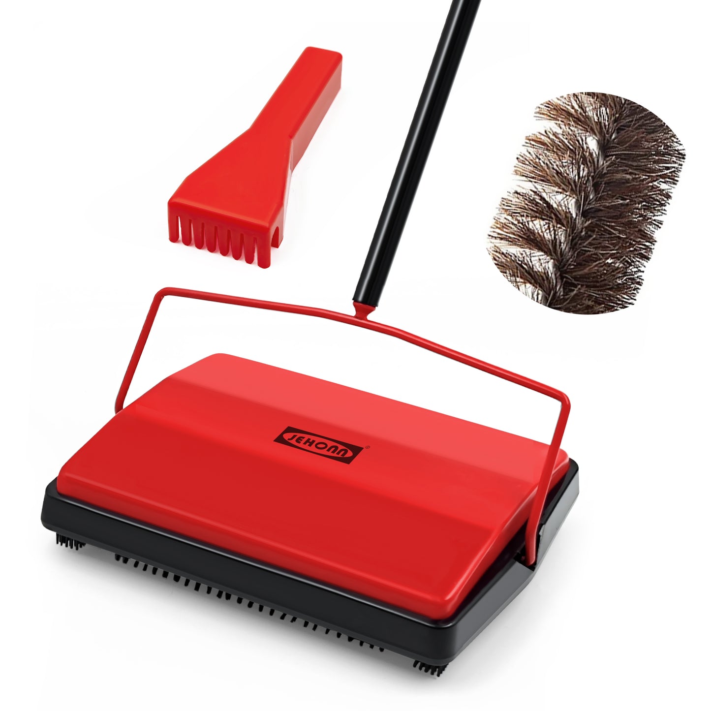 JEHONN Carpet Floor Sweeper Non Electric Manual Sweeping (Red)