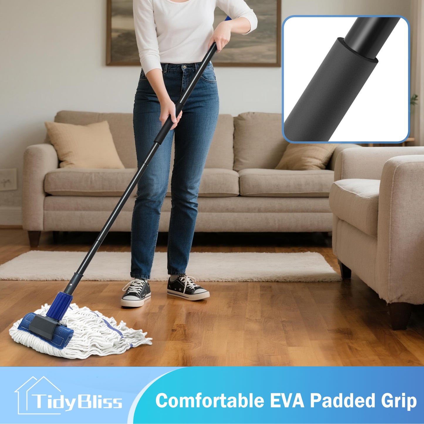 TidyBliss Mop Handle Commercial Heavy Duty with 57.5 inches Long Handle (Blue)