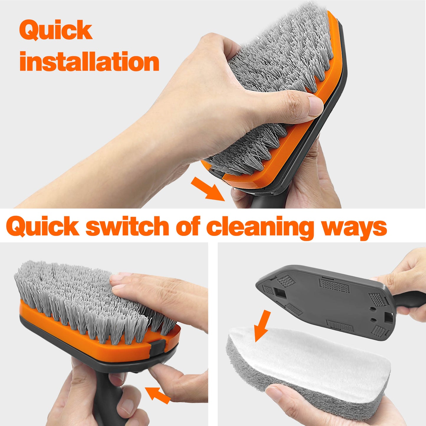 Shower Cleaner Brush with 56 inches Long Handle (Grey Orange)