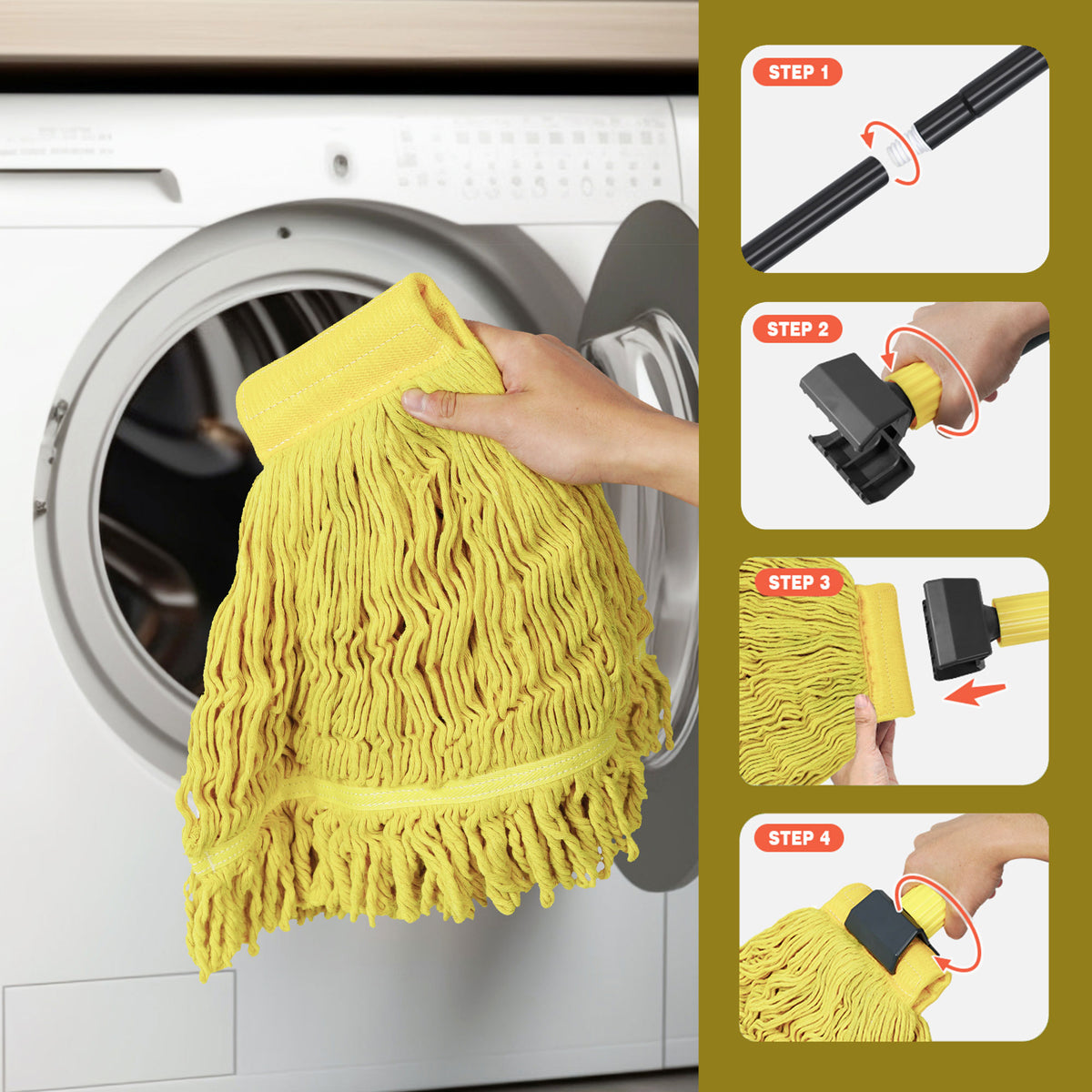 JEHONN Commercial Mop Heavy Duty Industrial String Mops with Long Handle(Yellow)