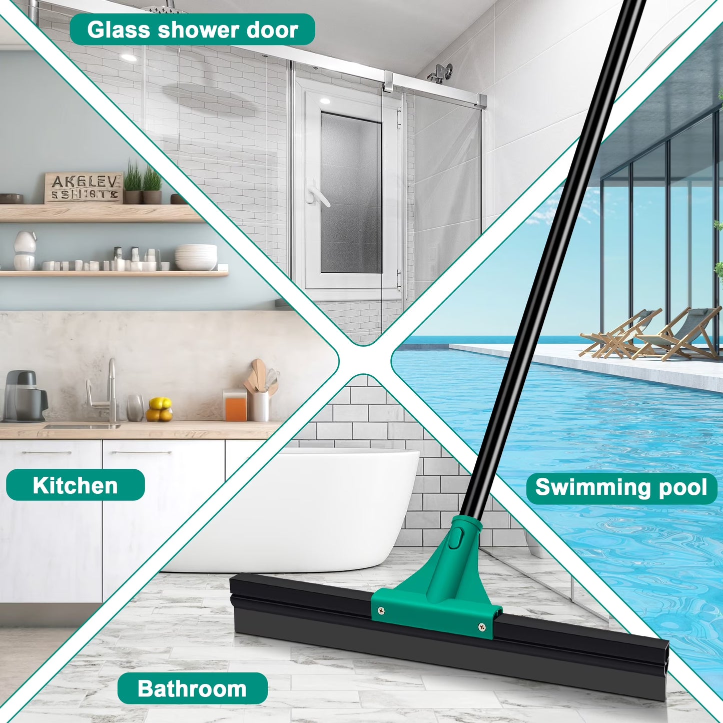 JEHONN Floor Squeegee Heavy Duty with Long Handle (Green)