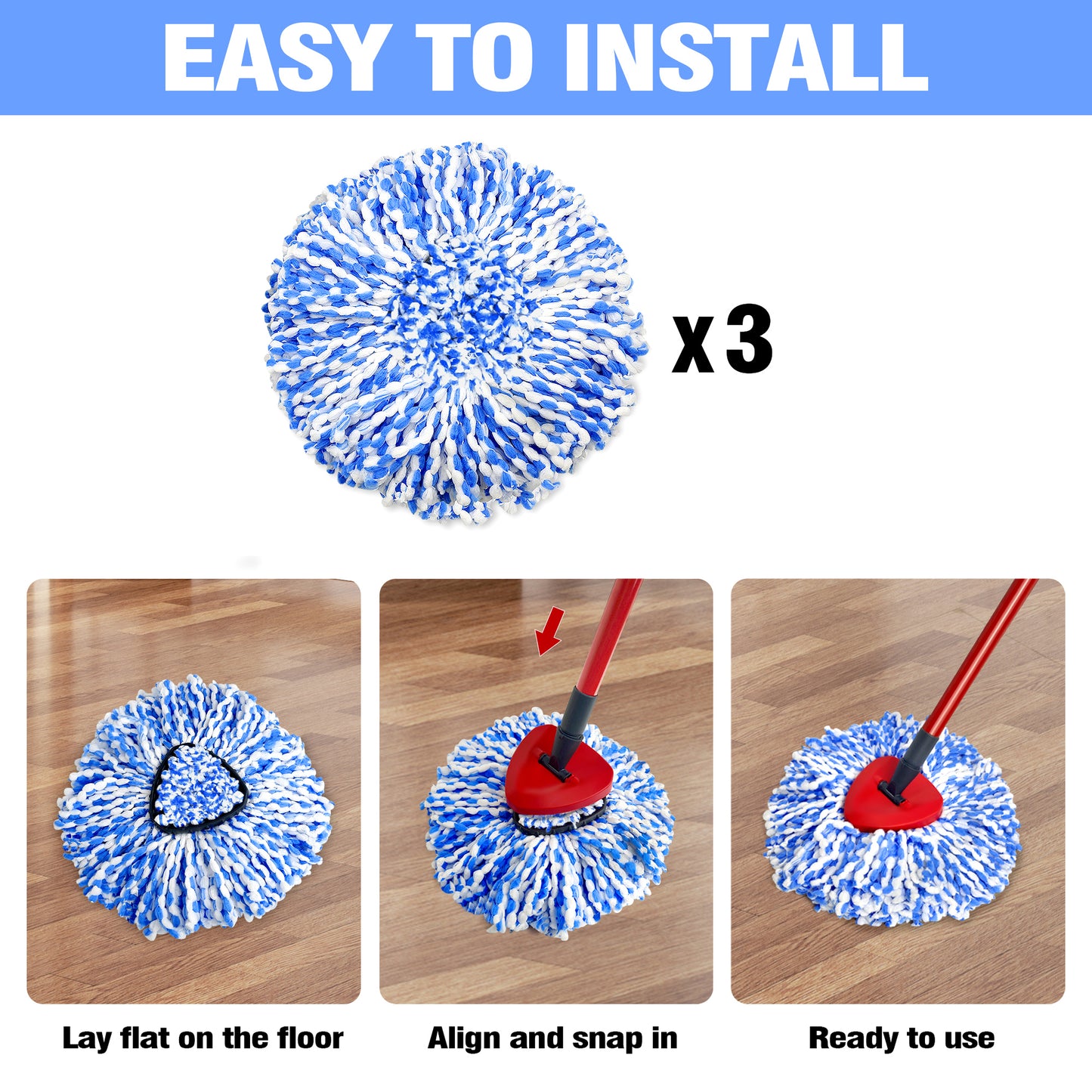 JEHONN Mop Replace Head 3 Pack for 2 Tank System