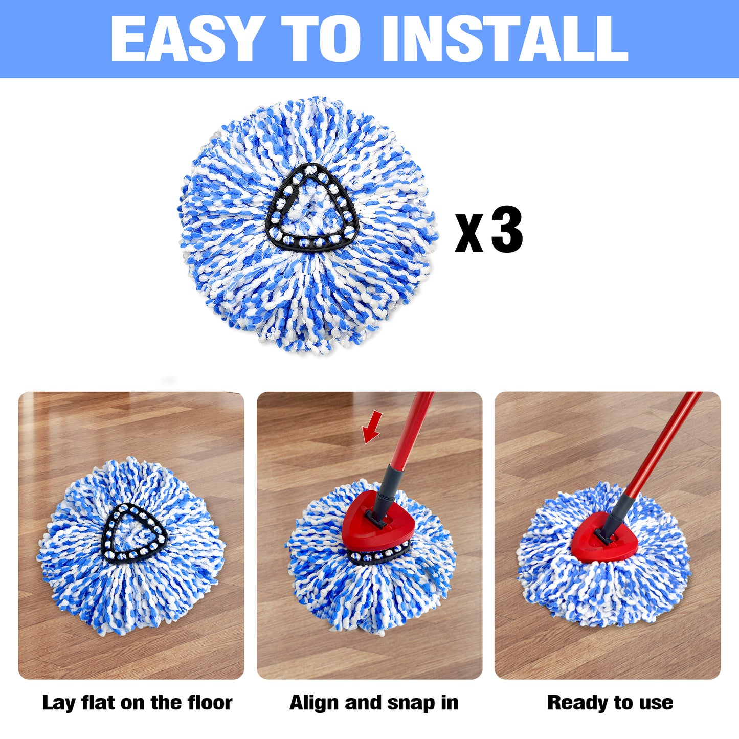 JEHONN Mop Replace Head 3 Pack for O-Cedar 2 Tank System