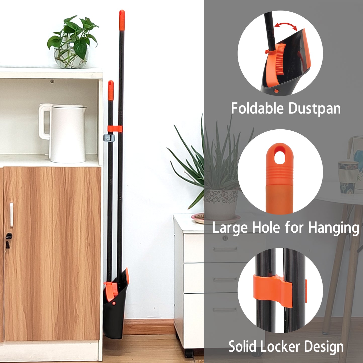 JEHONN Broom and Dustpan Set for Home, Long Handle Lightweight Dust Pan Set with Comb Teeth