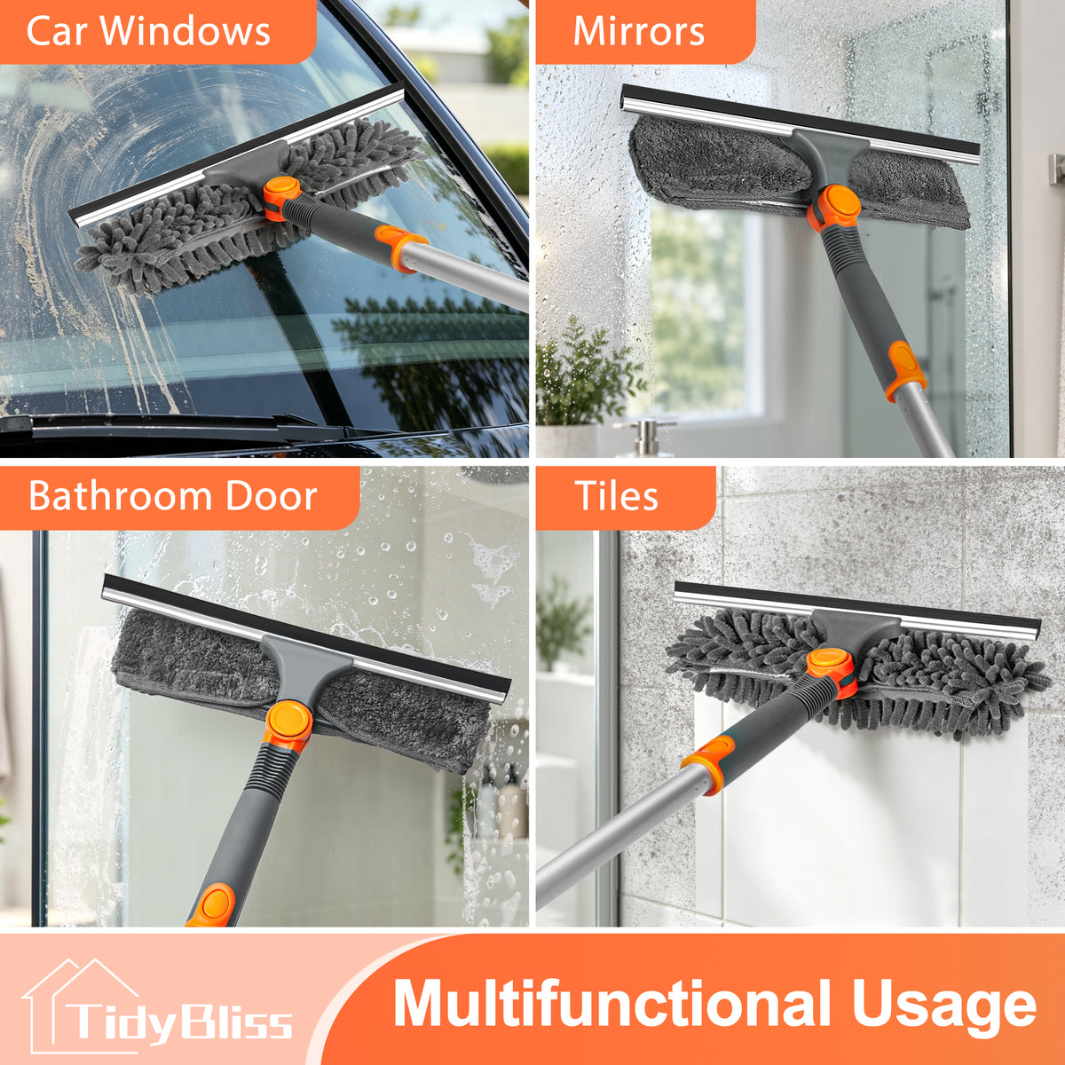 TidyBliss 2 in 1 Window Squeegee Cleaner Tool for Home (Orange)