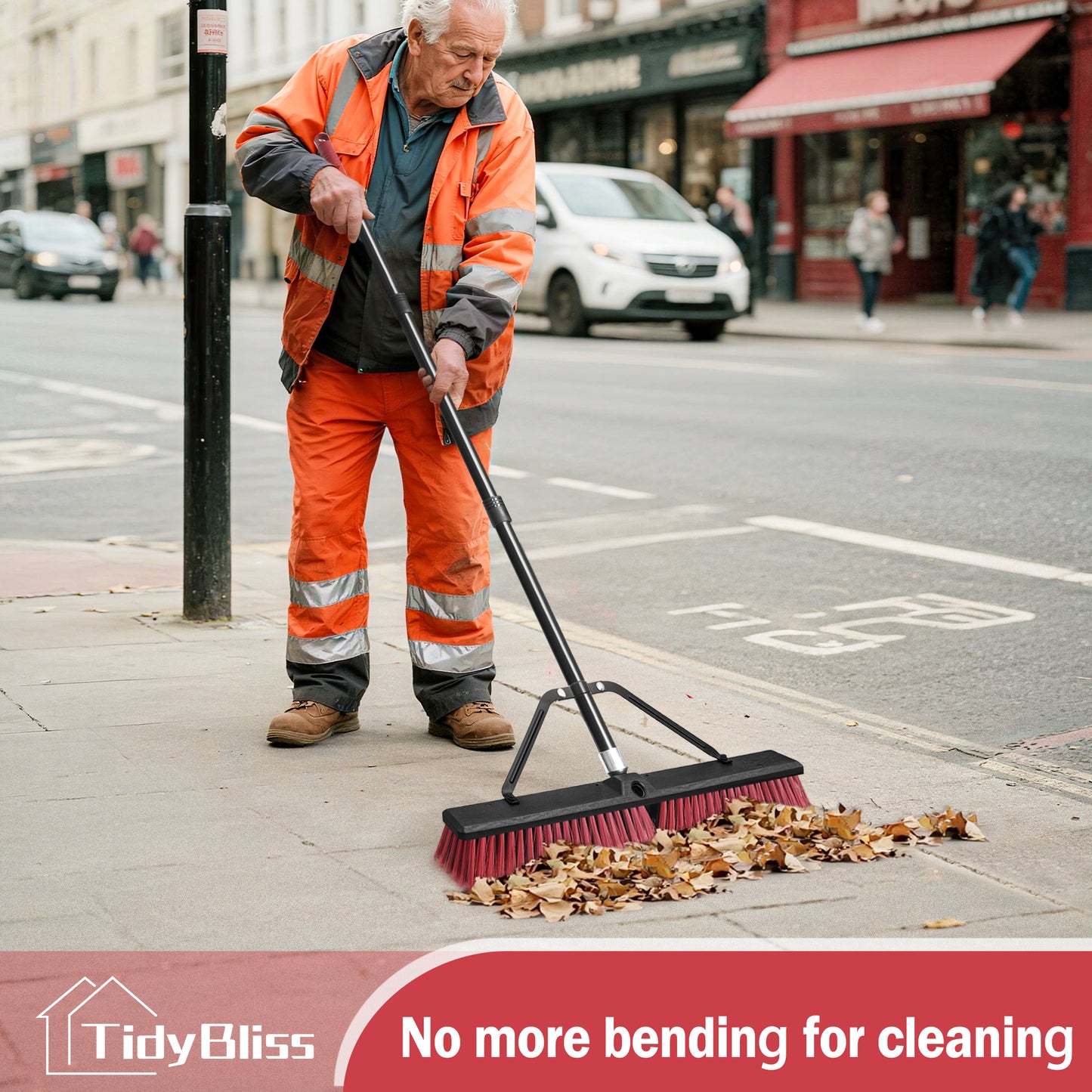 TidyBliss 24" Push Broom Outdoor Heavy Duty with 63 inches Long Handle (Red)