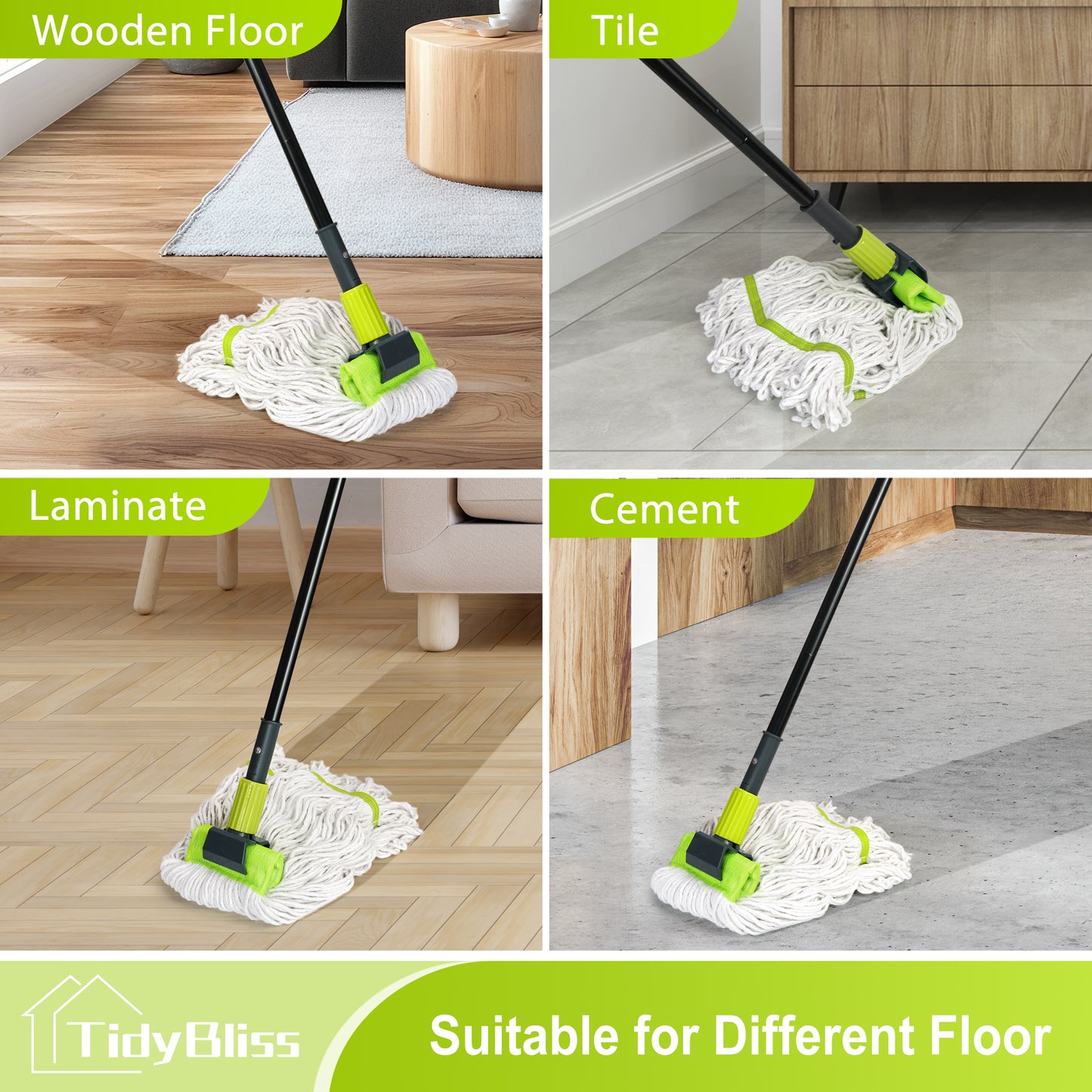 TidyBliss Commercial Mop Heavy Duty with 57.5 inches Long Handle (Green)