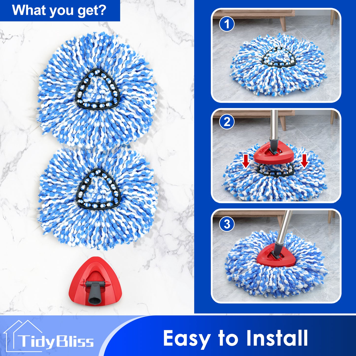 TidyBliss Mop Heads Replacements 2 Pack with Triangle Base for O-Cedaar RinseClean 2 Tank System