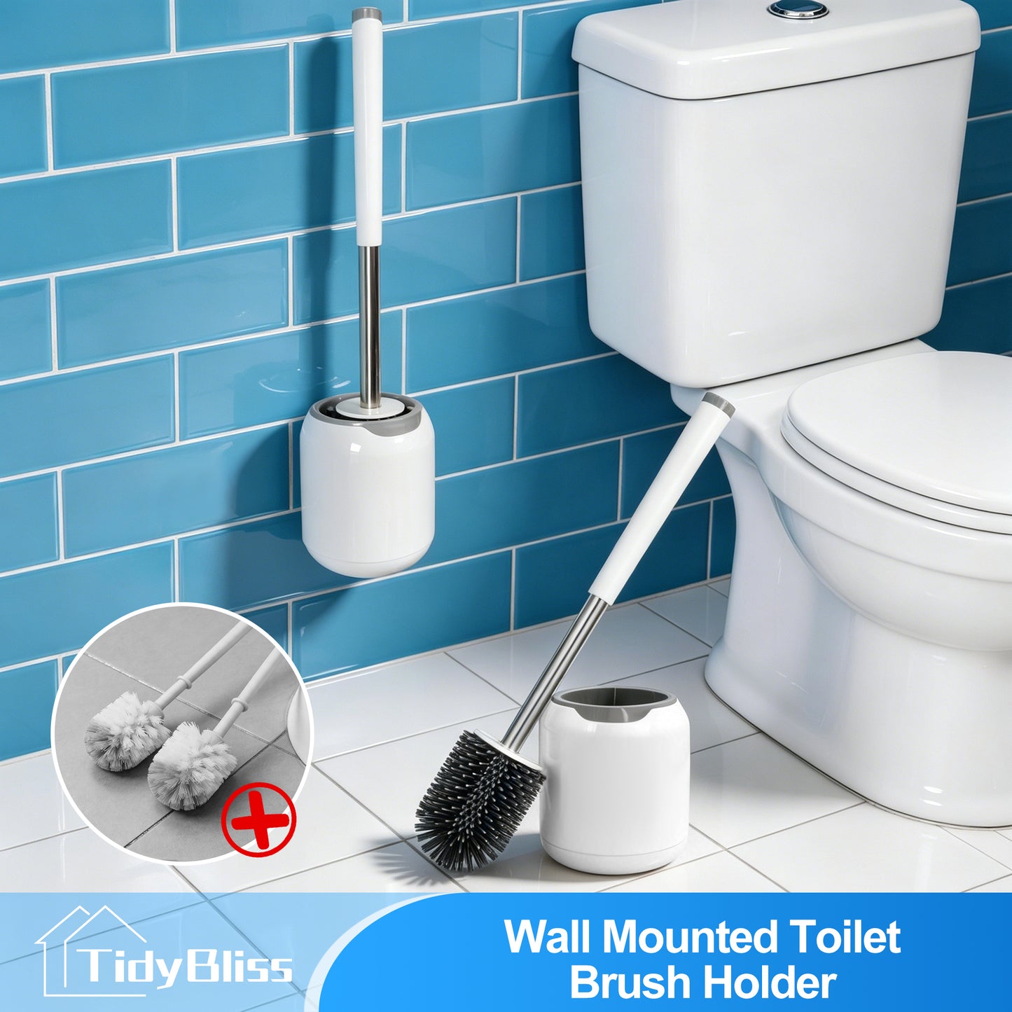 TidyBliss Silicone Toilet Brush and Holder Set for RV Camper (White & Grey)