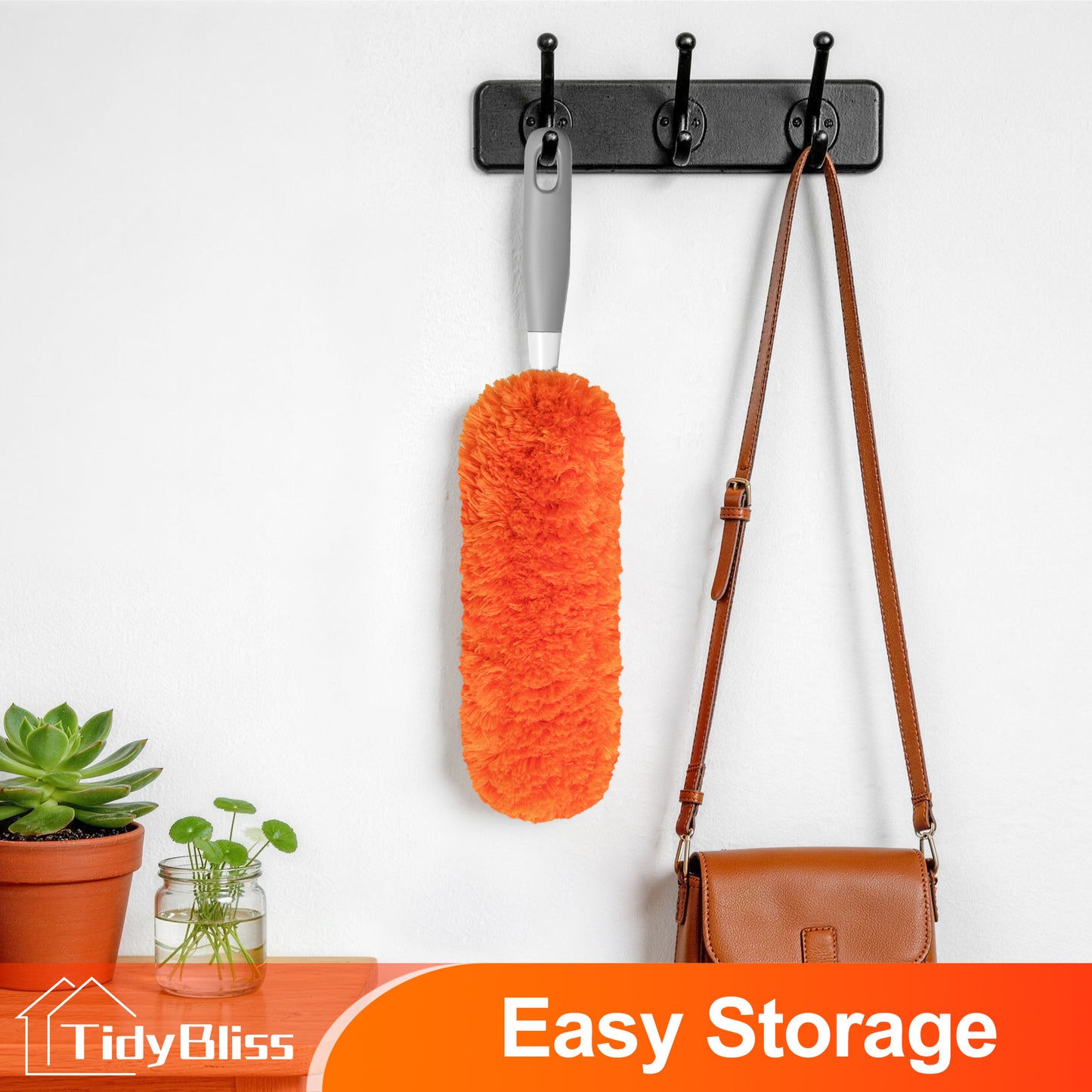 TidyBliss Microfiber Duster for Cleaning, Washable & Reusable Handheld Dust Cleaner Tool (Orange)
