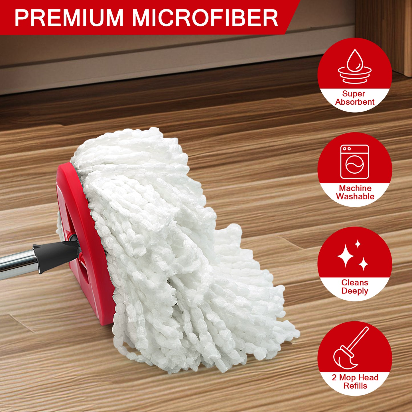 JEHONN Spin Mop Replacement Heads 2 Packs with Triangle Base and 1 Scrub Brush