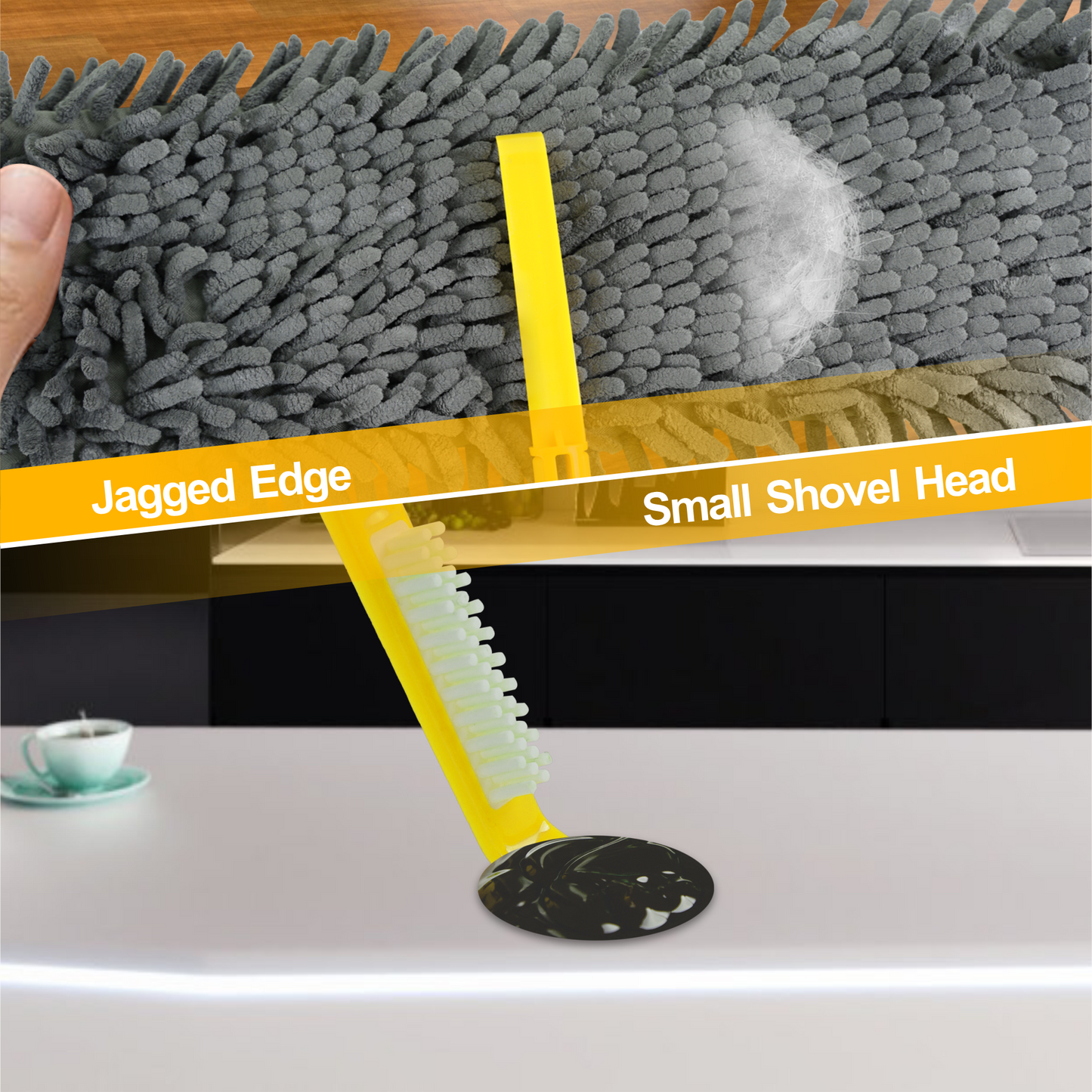 NEWE Dust Mop with Unique 90° Foldable Panel, 52 inches Long Handle Wet Dry Flat Floor Duster Broom with 2 Microfiber and 2 Chenille Pads for Hardwood, Stairs, Vinyl, Tile, Laminate (Yellow)
