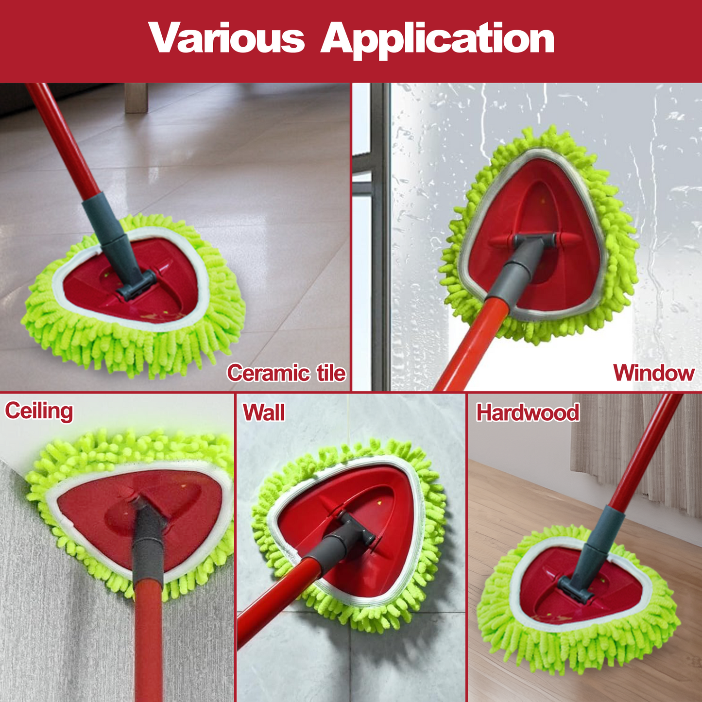 NEWE Chenille Mop Pads 3 Pack for O-Cedar RinseClean 2 Tank System Green