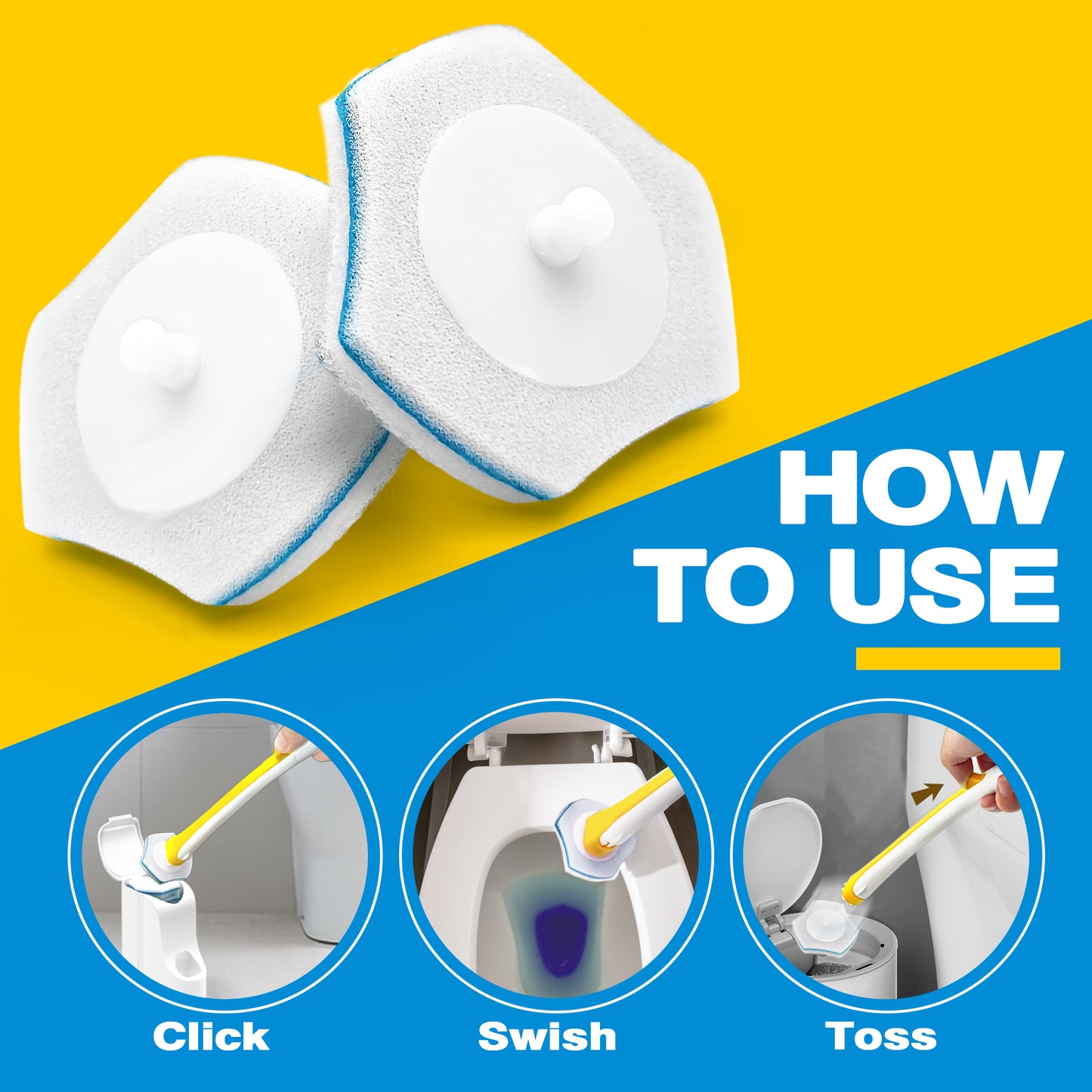 JEHONN Disposable Toilet Brush Holder Set Wall Mounted with 40 Refills for Sink(Yellow)