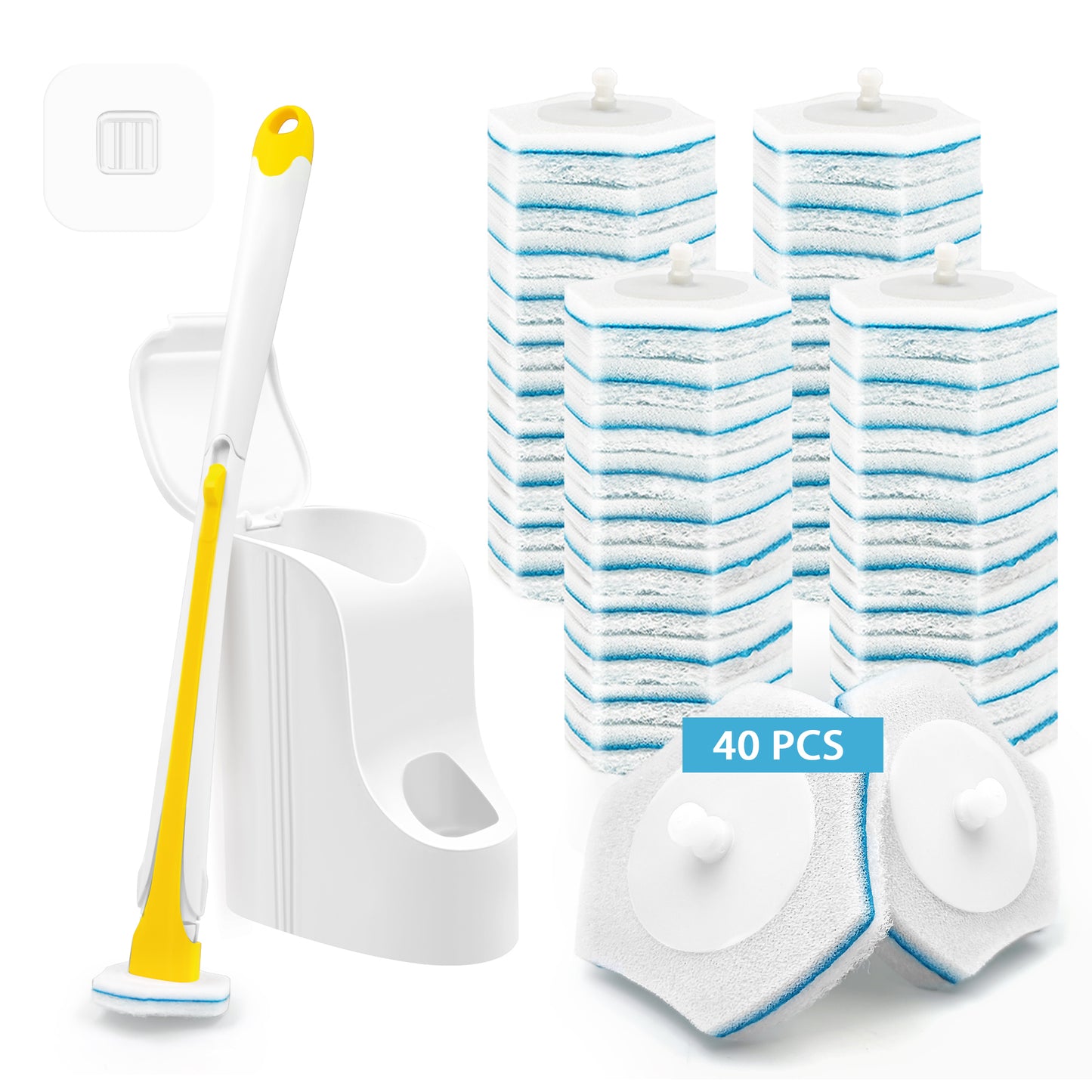 JEHONN Disposable Toilet Brush Holder Set Wall Mounted with 40 Refills for Sink(Yellow)
