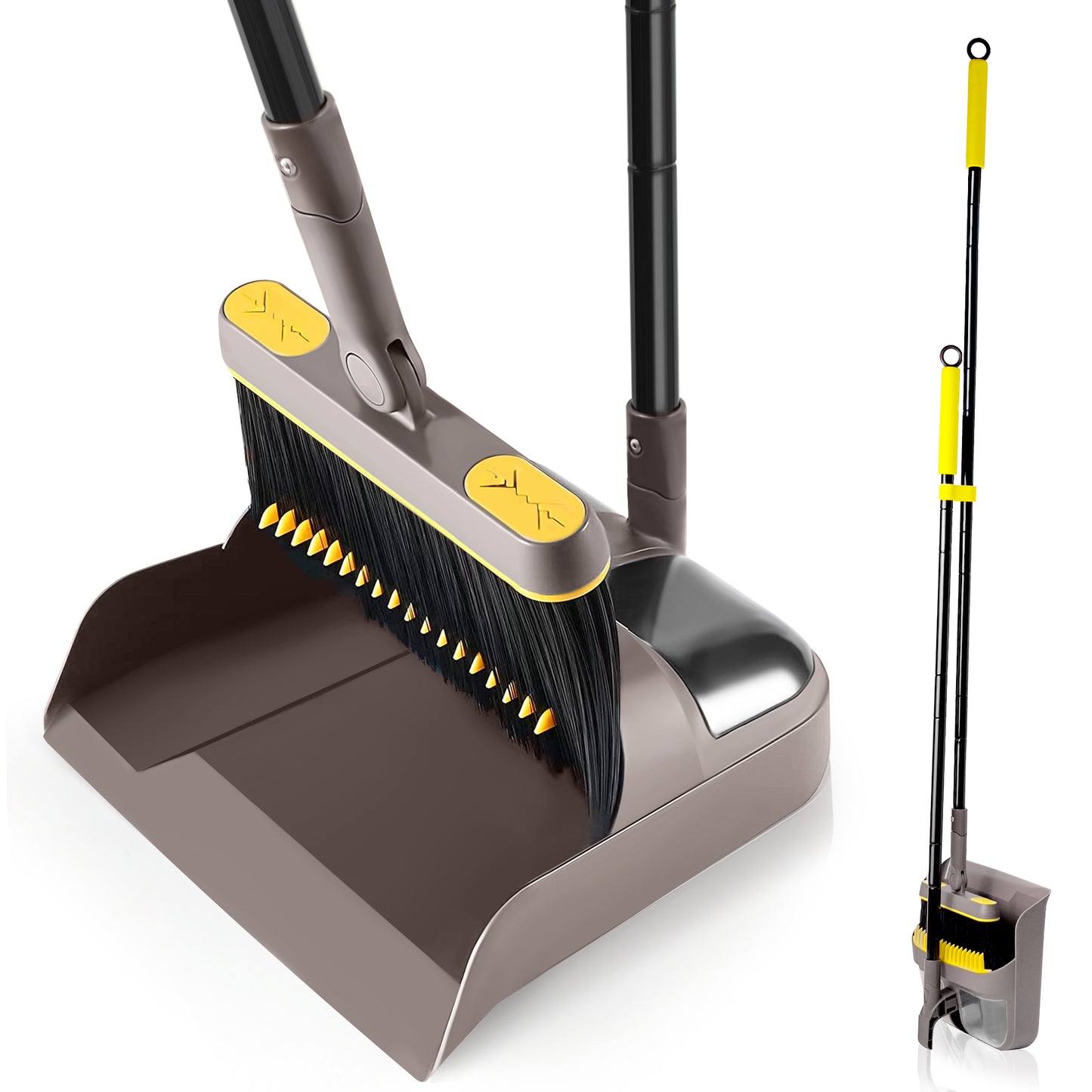 JEHONN Broom and Dustpan with Comb Teeth for Home (Brown and Yellow)