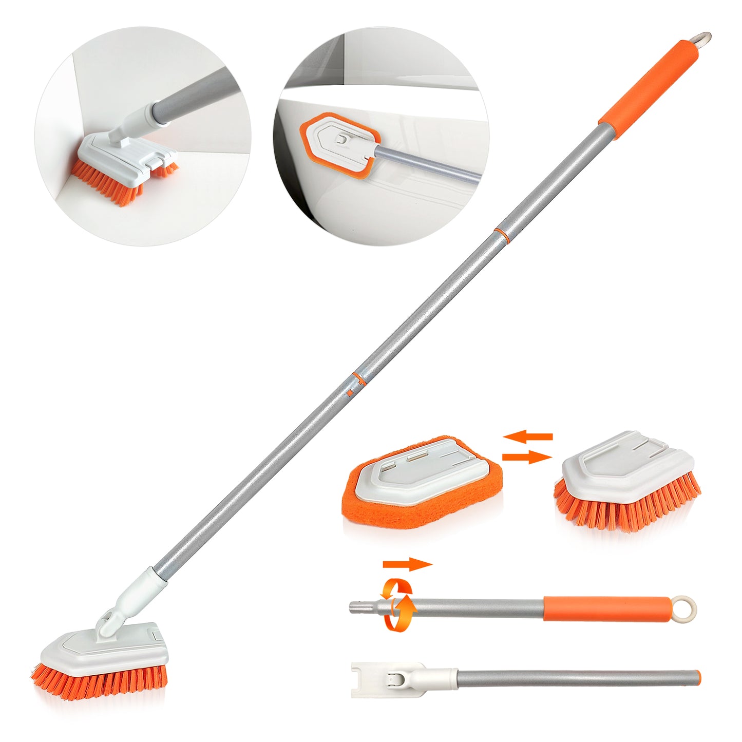 Shower Scrubber JEHONN Tub and Tile Cleaning Brush with Long Handle Orange