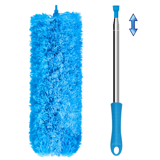 JEHONN Duster with Extension Pole 100 inches for Cleaning High Ceiling Fan, Extendable Long Handle Microfiber Feather Dust Remover, Telescoping Dusting Tool for AC Vent Cobweb House Exterior Interior