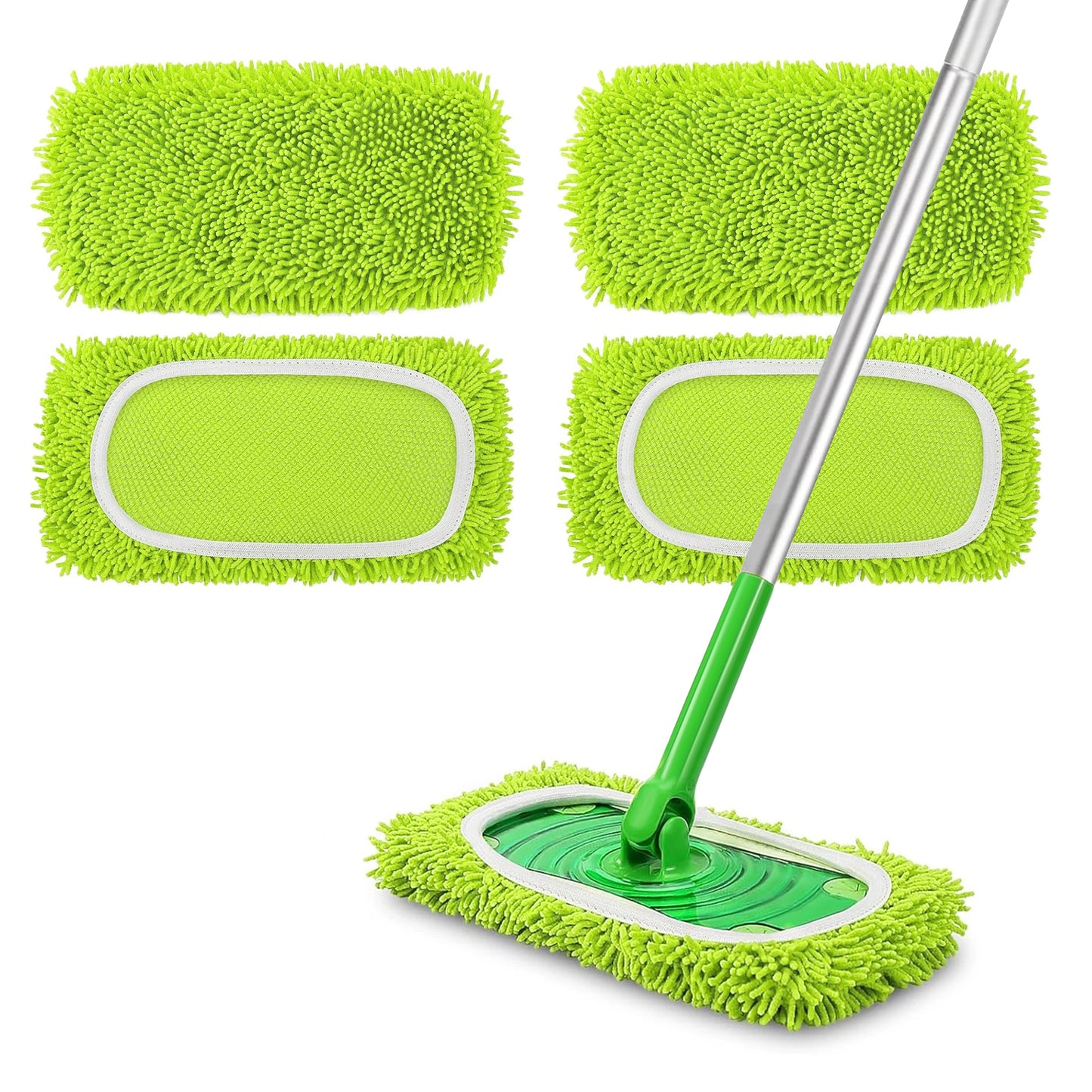 NEWE Reusable Microfiber Mop Pads for Swiffer Sweeper, 4 pack refills with Wet & Dry Use - Machine Washable pads for not only Laminate and Hardwood Cleaning,but Suitable for more scenarios.
