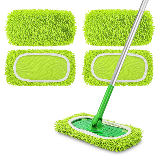 NEWE Reusable Microfiber Mop Pads for Swiffer Sweeper, 4 pack refills with Wet & Dry Use - Machine Washable pads for not only Laminate and Hardwood Cleaning,but Suitable for more scenarios.