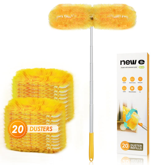 NEWE Dusters for Cleaning with 20 Refills for Swiffer, 65 inches Extendable Handle Heavy Duty Dusting Kit with 5X Microfibers, 360 Degree Multi-Surface Dust Removing Tool for Blinds Furniture