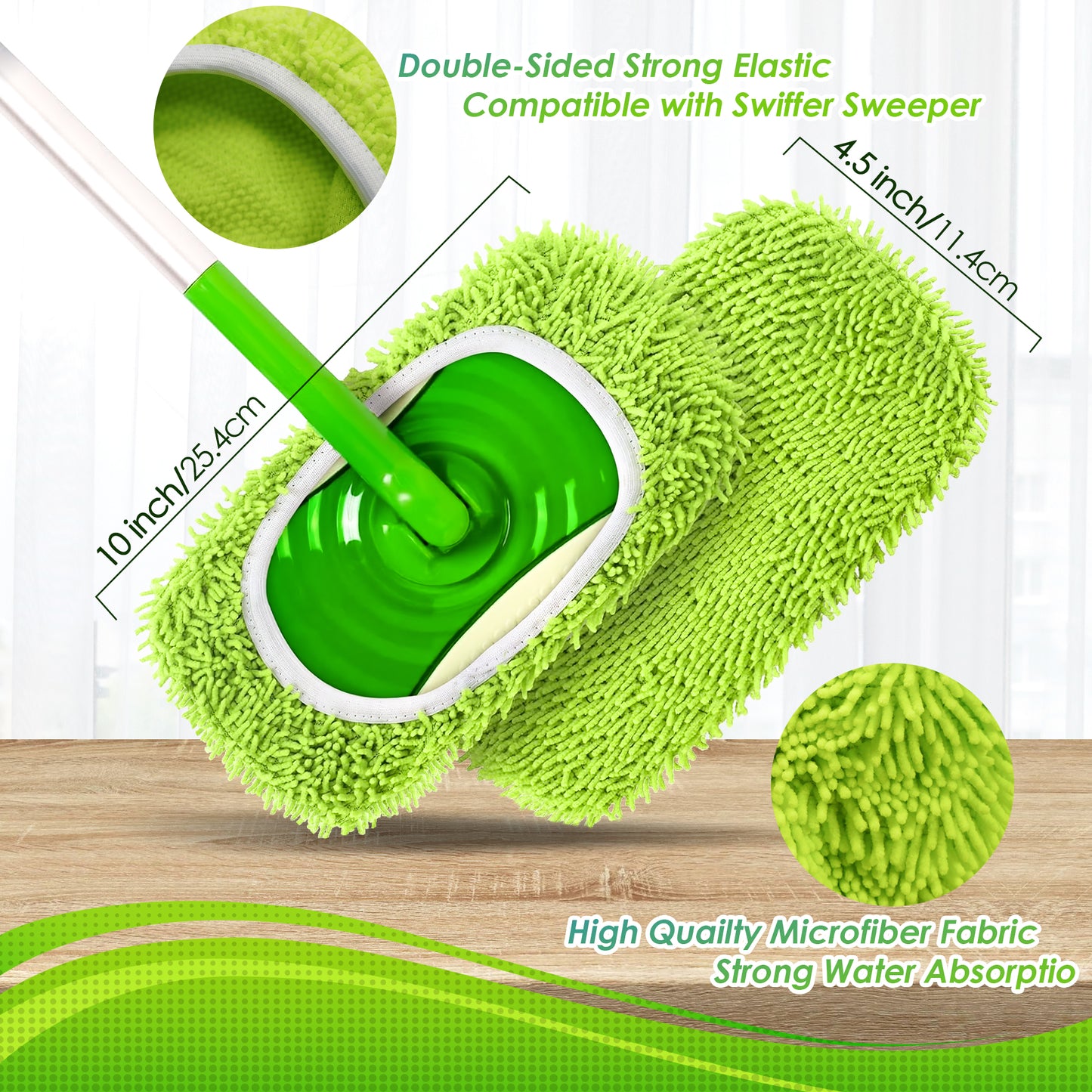 NEWE Reusable Microfiber Mop Pads for Swiffer Sweeper, 4 pack refills with Wet & Dry Use - Machine Washable pads for not only Laminate and Hardwood Cleaning,but Suitable for more scenarios.
