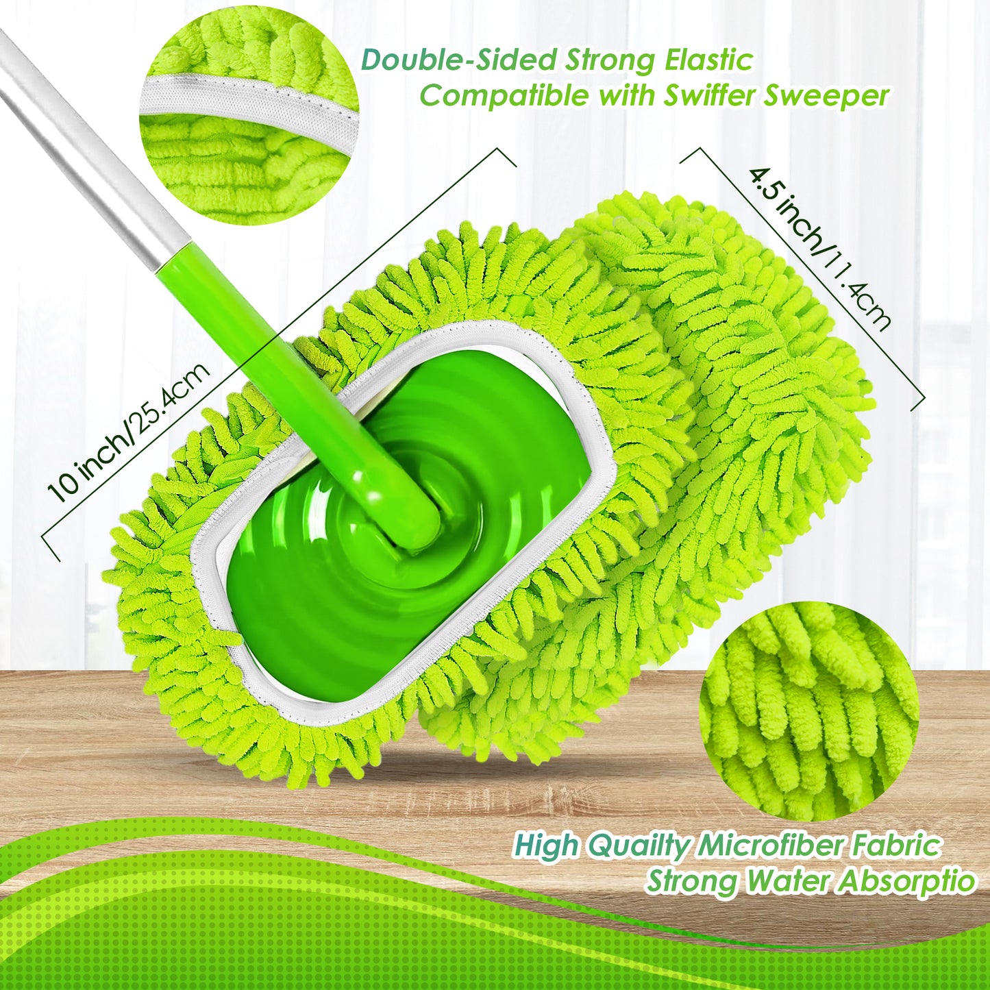 Reusable Microfiber Mop Pads Compatible with Swiffer Sweeper, 4 Pack Dry Sweeping Cloths Cover, Washable Wet Refills for Hardwood Tile Floor Cleaning (Only Replacement Accessories)