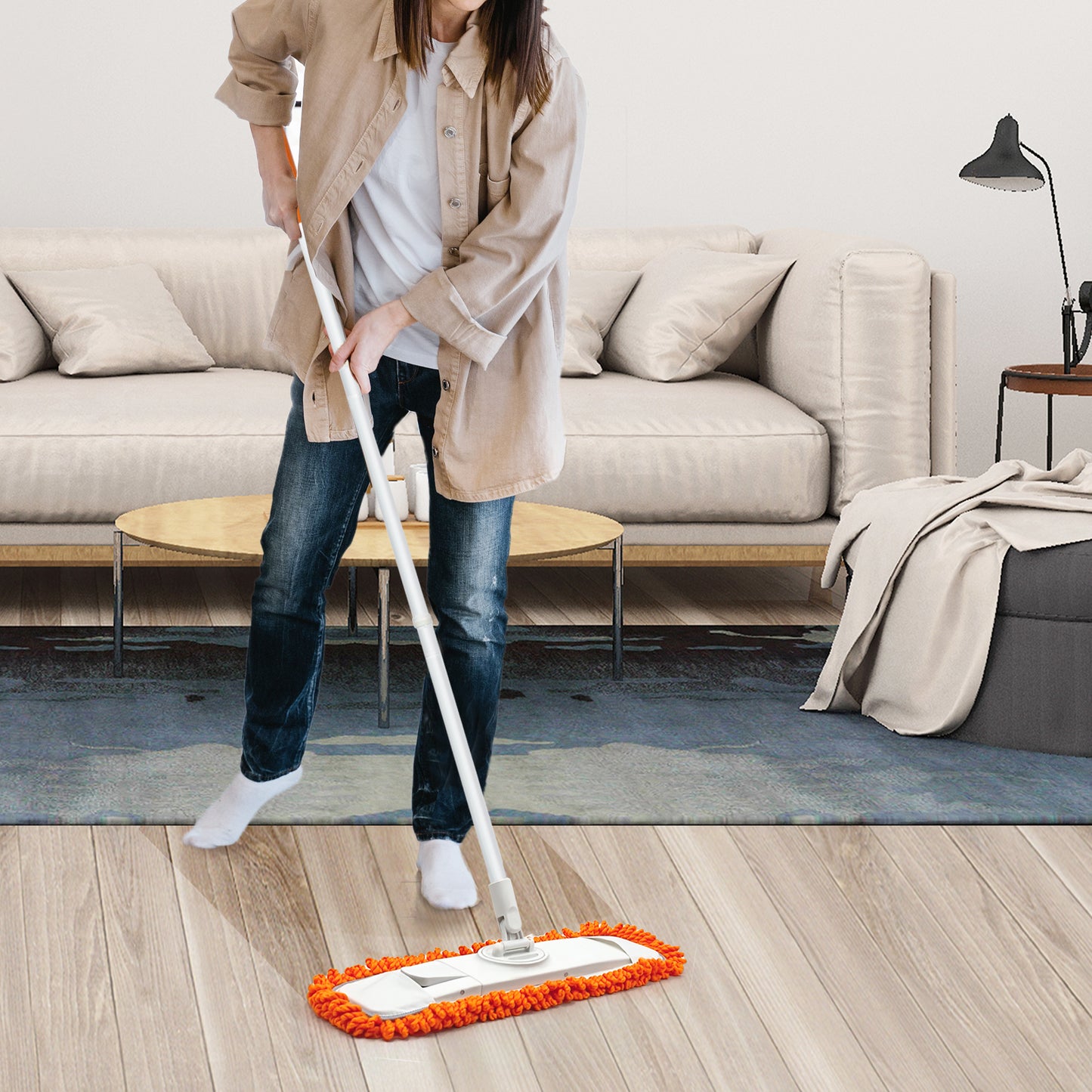 JEHONN Microfiber Dust Mop with 1 Pad for Wet Dry Floor Cleaning (Orange)