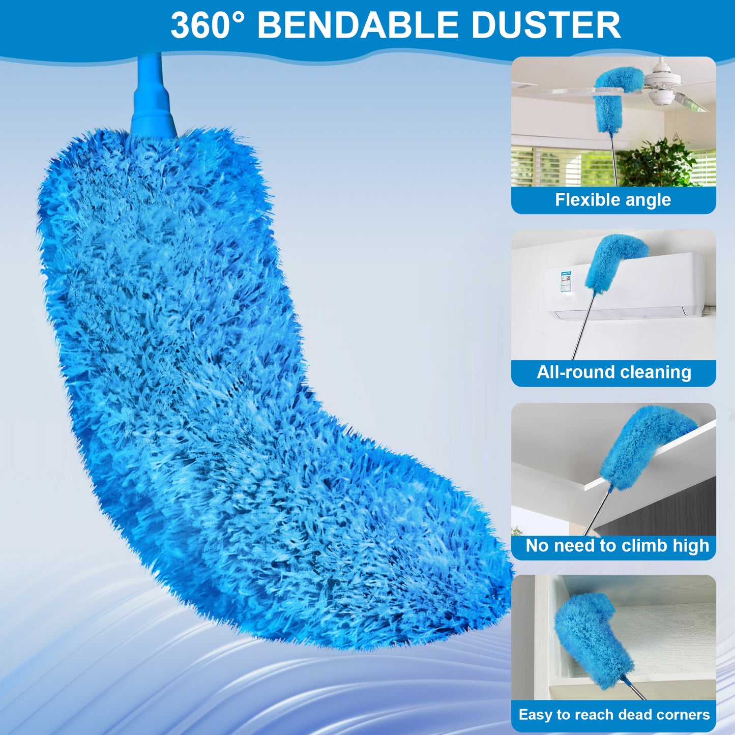 JEHONN Duster with Extension Pole 100 inches for Cleaning High Ceiling Fan, Extendable Long Handle Microfiber Feather Dust Remover, Telescoping Dusting Tool for AC Vent Cobweb House Exterior Interior