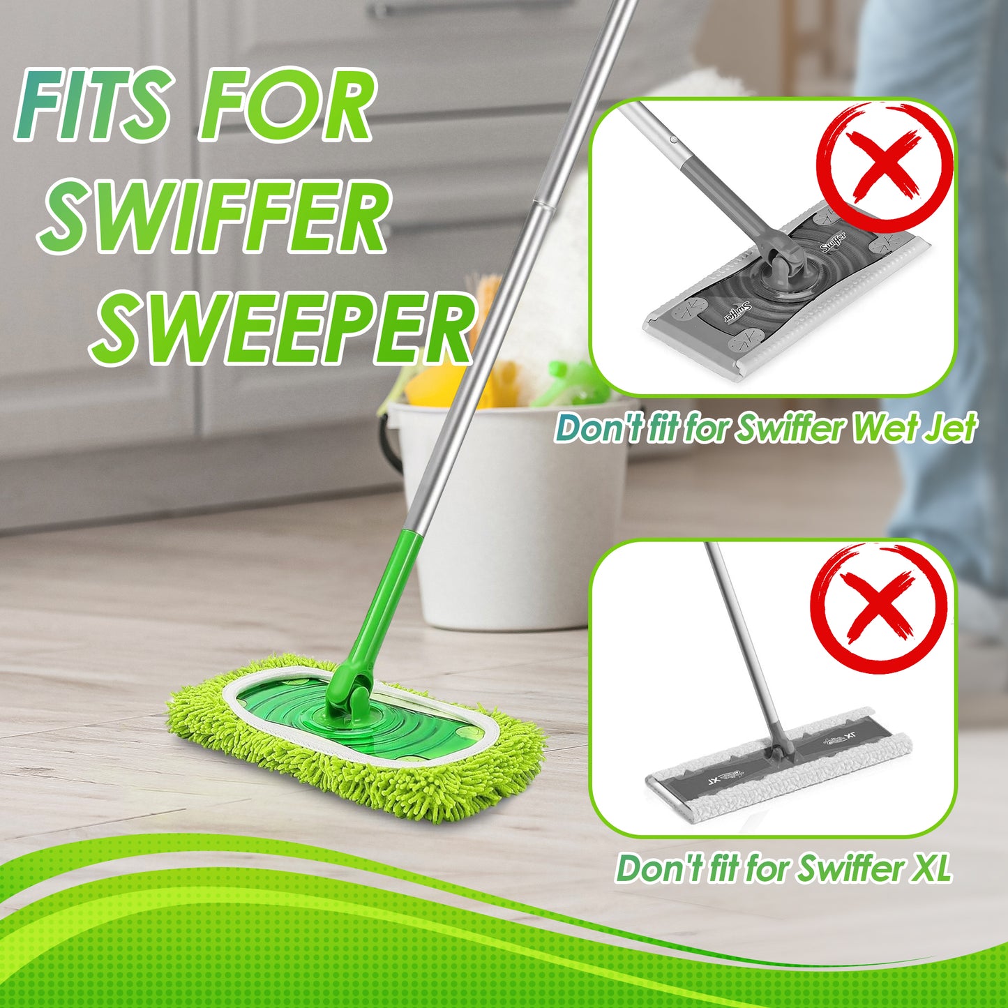 NEWE Reusable Microfiber Mop Pads for Swiffer Sweeper, 4 pack refills with Wet & Dry Use - Machine Washable pads for not only Laminate and Hardwood Cleaning,but Suitable for more scenarios.