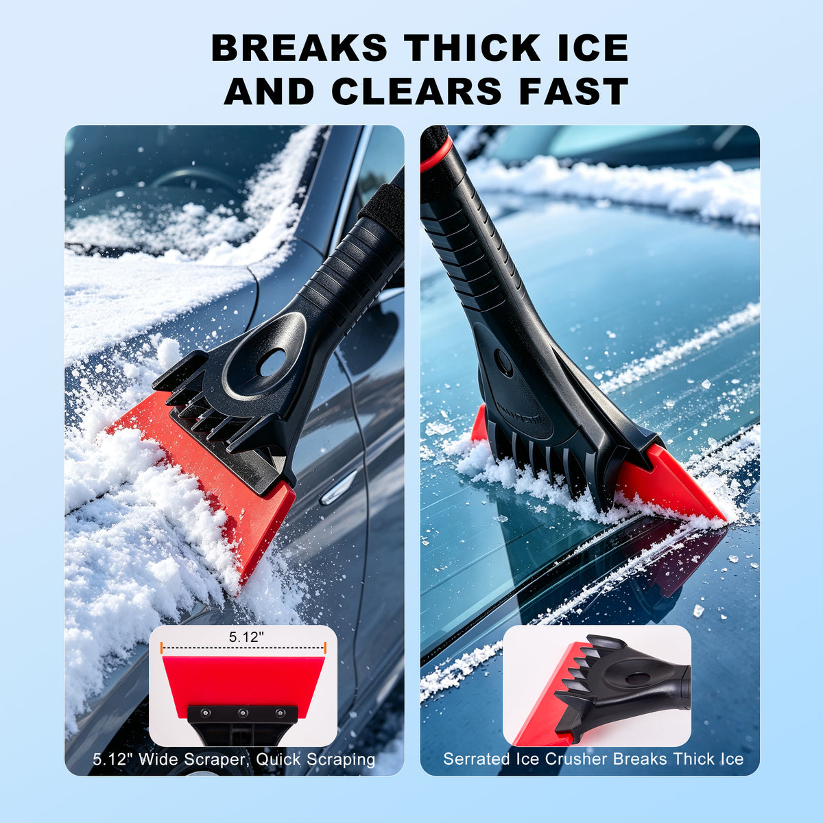 ZenClean Ice Scraper for Car Windshield & Windows with Ergonomic Grip