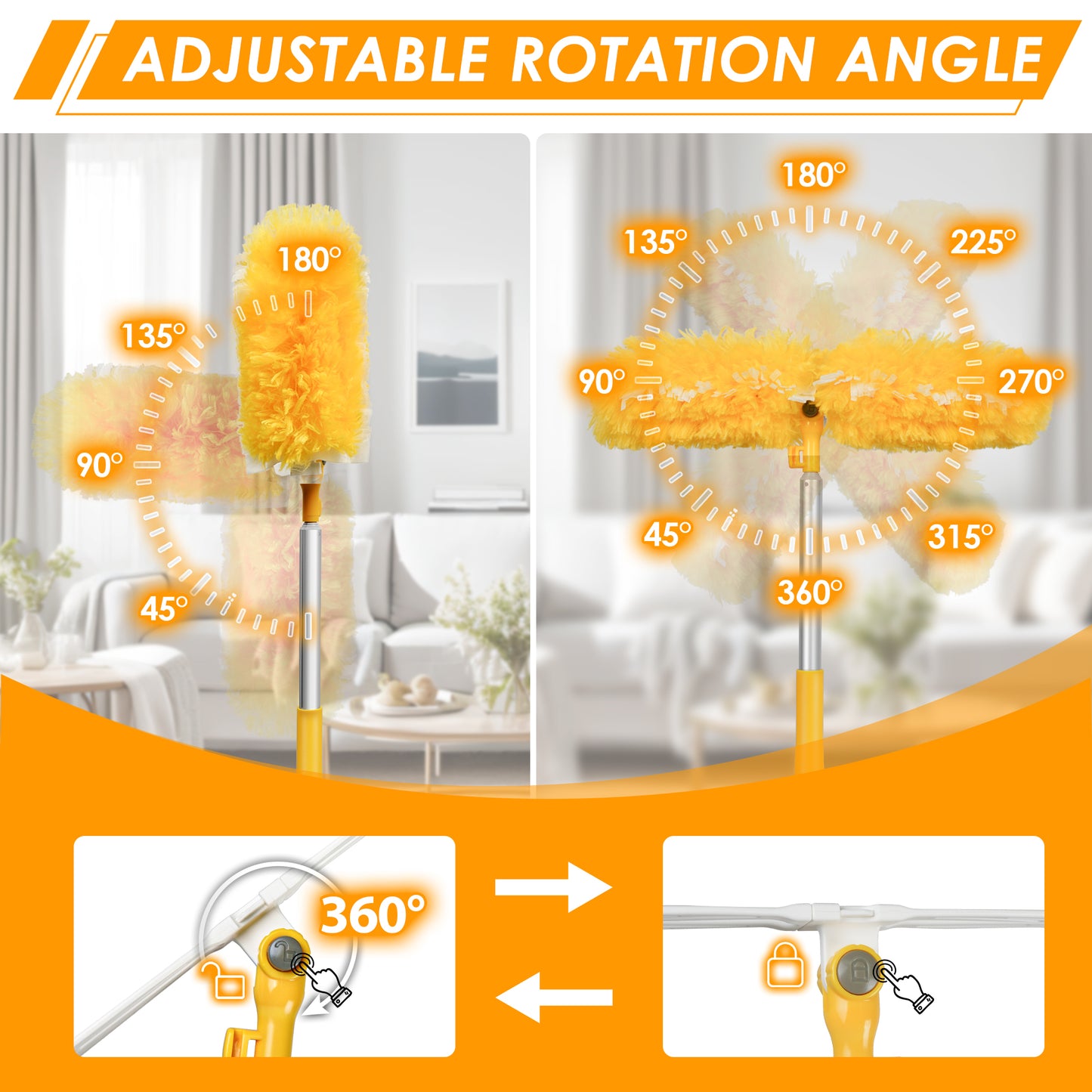 NEWE Dusters for Cleaning with 20 Refills for Swiffer, 65 inches Extendable Handle Heavy Duty Dusting Kit with 5X Microfibers, 360 Degree Multi-Surface Dust Removing Tool for Blinds Furniture
