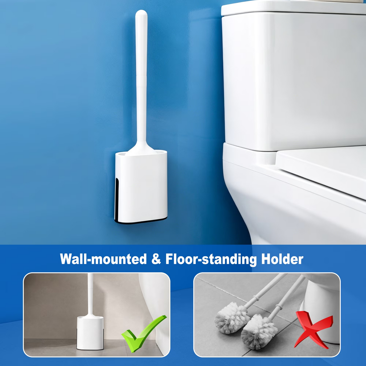 JEHONN Silicone Toilet Brush with Holder Set for RV Camper (White)