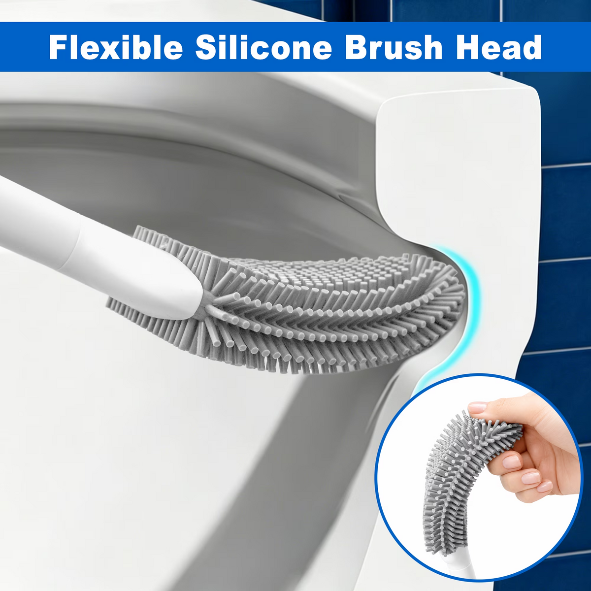 JEHONN Silicone Toilet Brush with Holder Set for RV Camper (White)