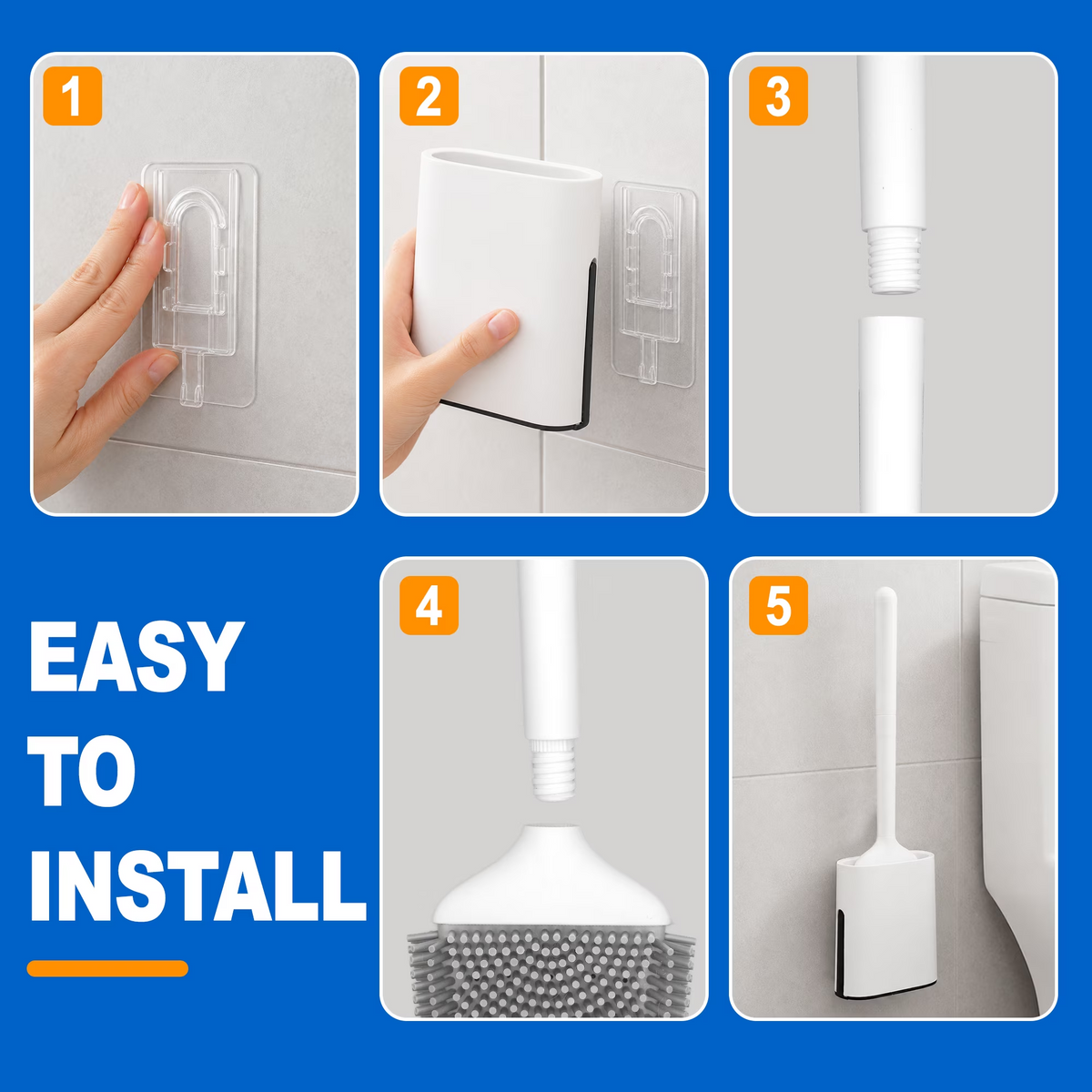JEHONN Silicone Toilet Brush with Holder Set for RV Camper (White)