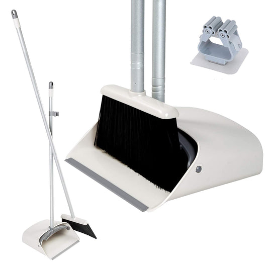 JEHONN Broom and Dustpan Set for Home Long Handle (Grey White)