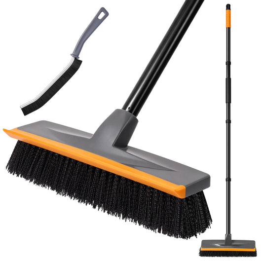 TidyBliss Floor Scrub Brush with 56” Long Handle & Crevice Brush (Orange)