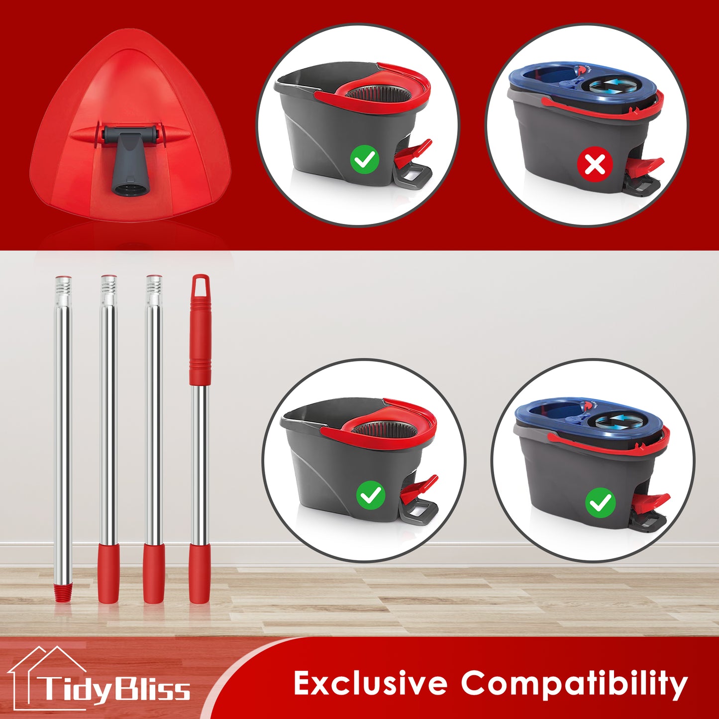 TidyBliss Mop Handle Replacement with Triangle Base for EasyWring Spin Mop Bucket System