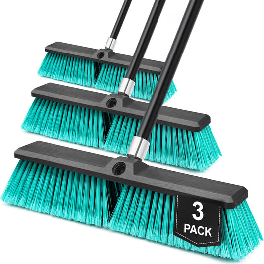 TidyBliss 18” Push Broom Outdoor Heavy Duty 3 Pack (Green)