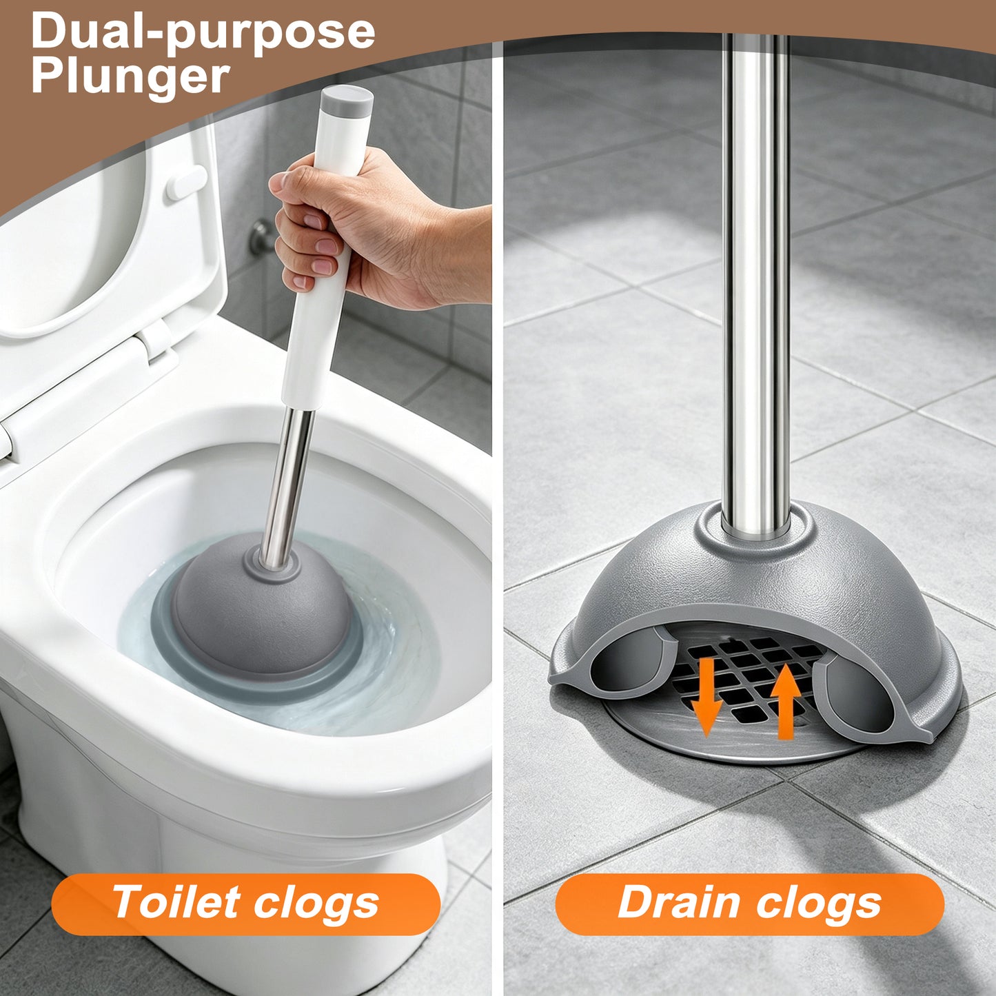 JEHONN Toilet Plunger and Brush Set with Holder and Hidden Tweezer (White)