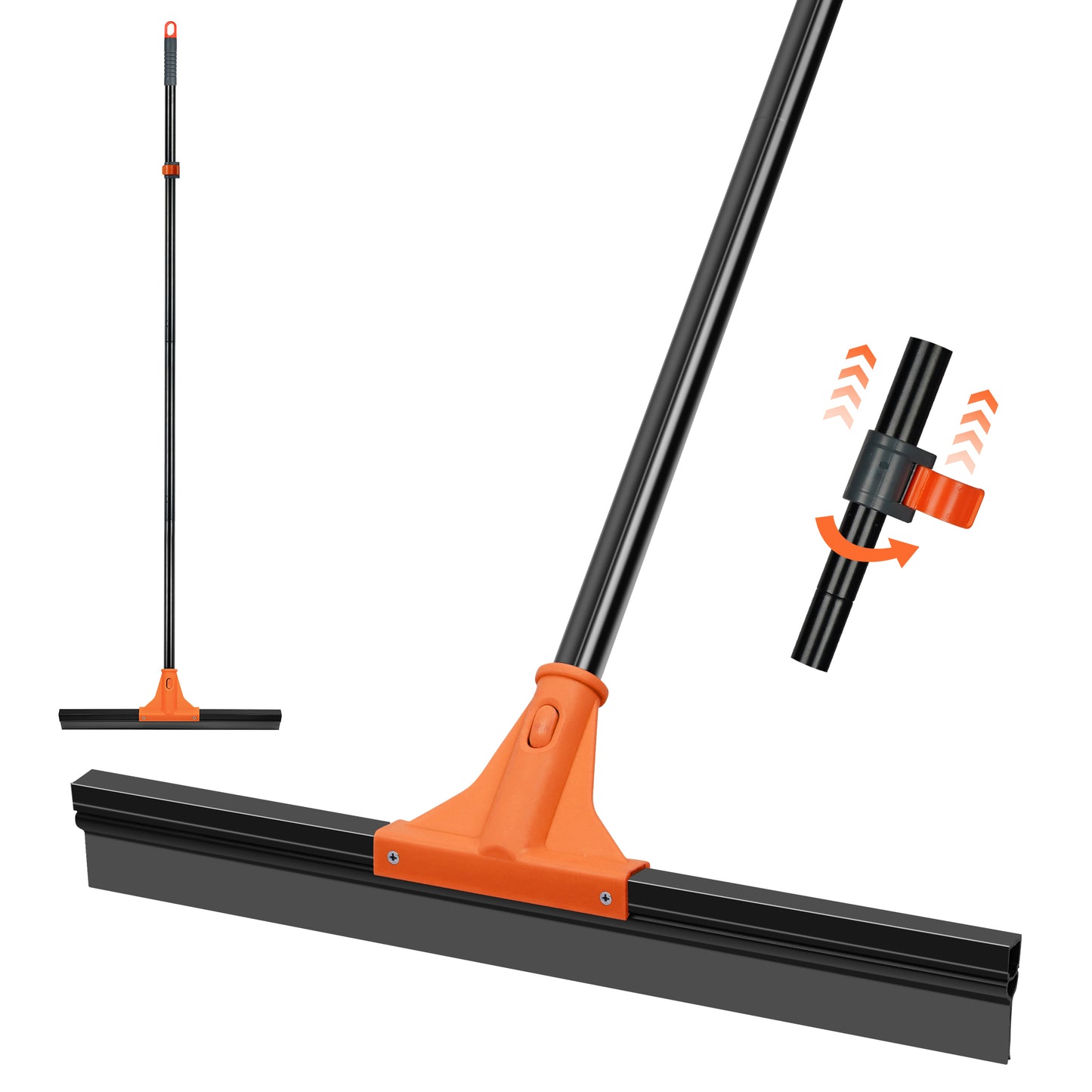 JEHONN Floor Squeegee Heavy Duty with 58.3 inches Long Handle, Rubber Scraper Broom for Cleaning Foam Water on Garage Concrete Bathroom Tile Marble Shower Glass Shop Deck Window Indoor Outdoor