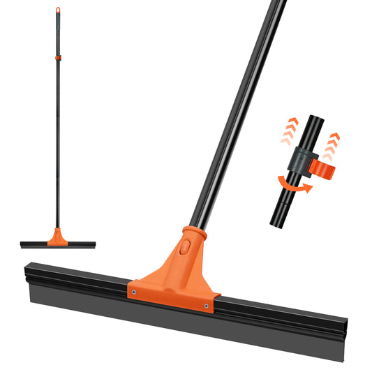 JEHONN Floor Squeegee Heavy Duty with 58.3 inches Long Handle, Rubber Scraper Broom for Cleaning Foam Water on Garage Concrete Bathroom Tile Marble Shower Glass Shop Deck Window Indoor Outdoor