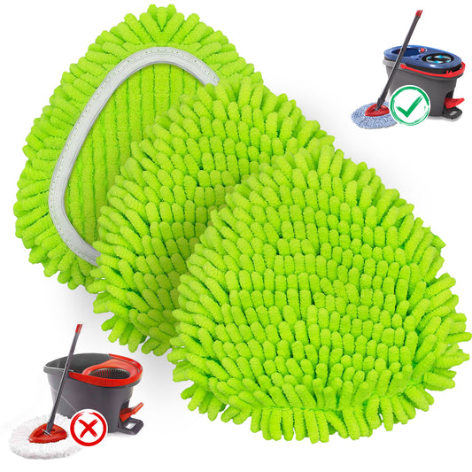 NEWE Chenille Mop Pads 3 Pack for O-Cedar RinseClean 2 Tank System Green