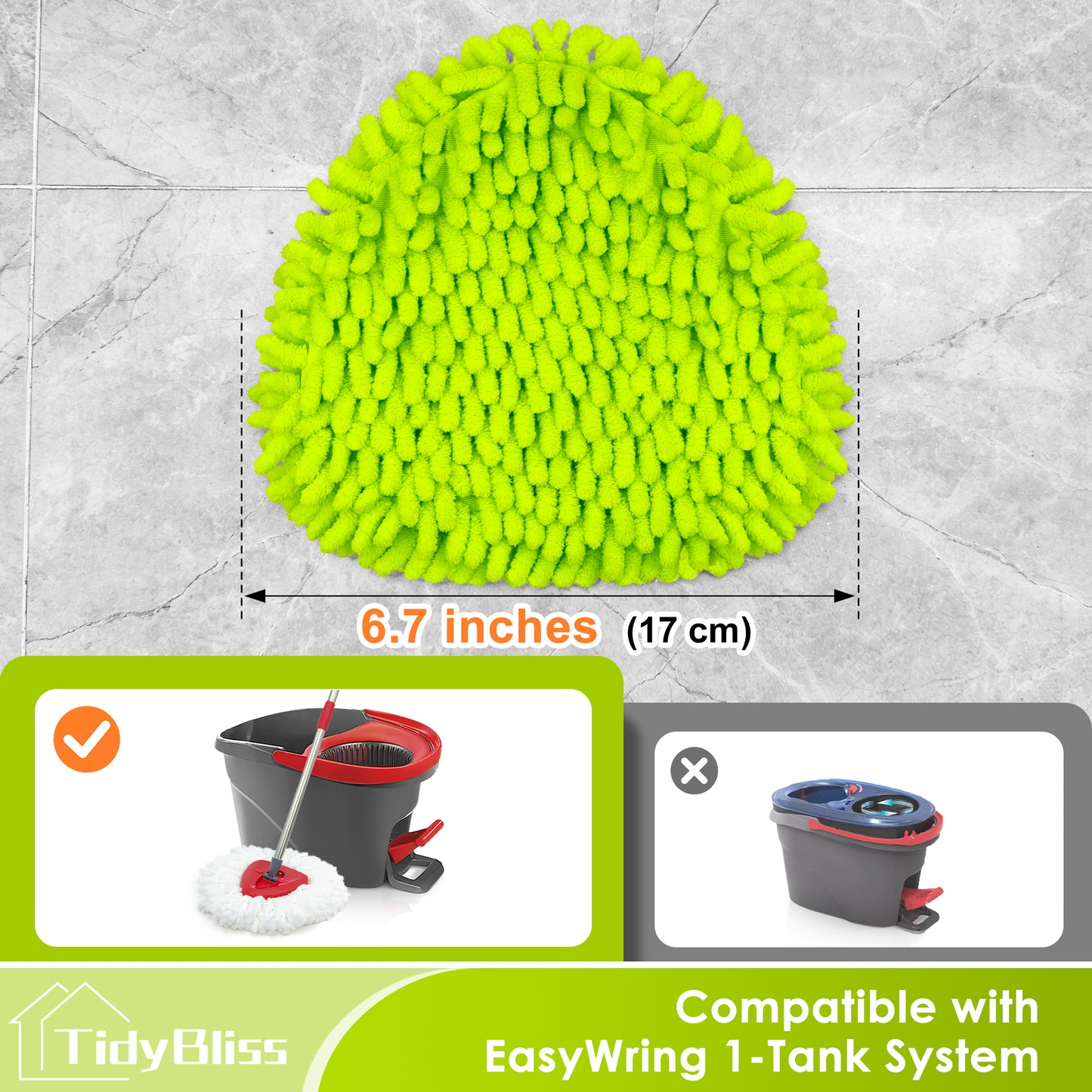 TidyBliss Microfiber Mop Head Replacement 3 Pack Compatible with EasyWring 1 Tank System (Green)