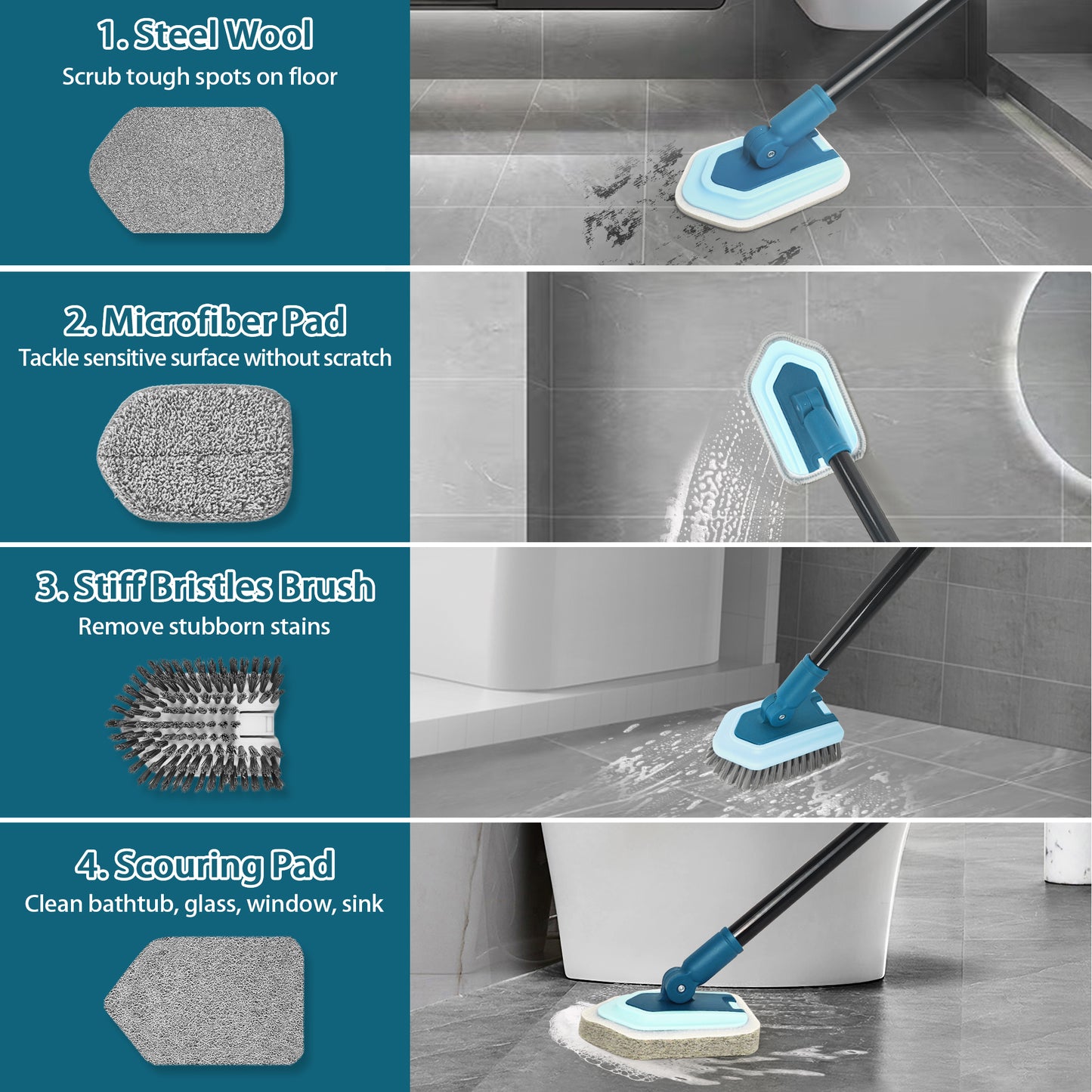 JEHONN Tub Tile Scrubber Brush with Long Handle (Blue)