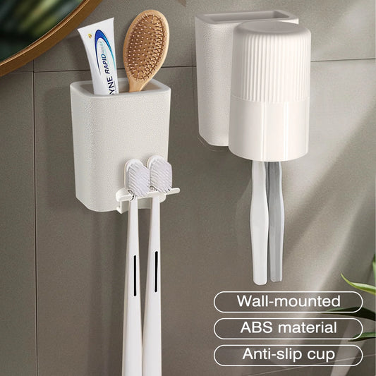 JEHONN Toothbrush and Toothpaste Holder with Single Cup Wall Mounted for Bathroom (White)