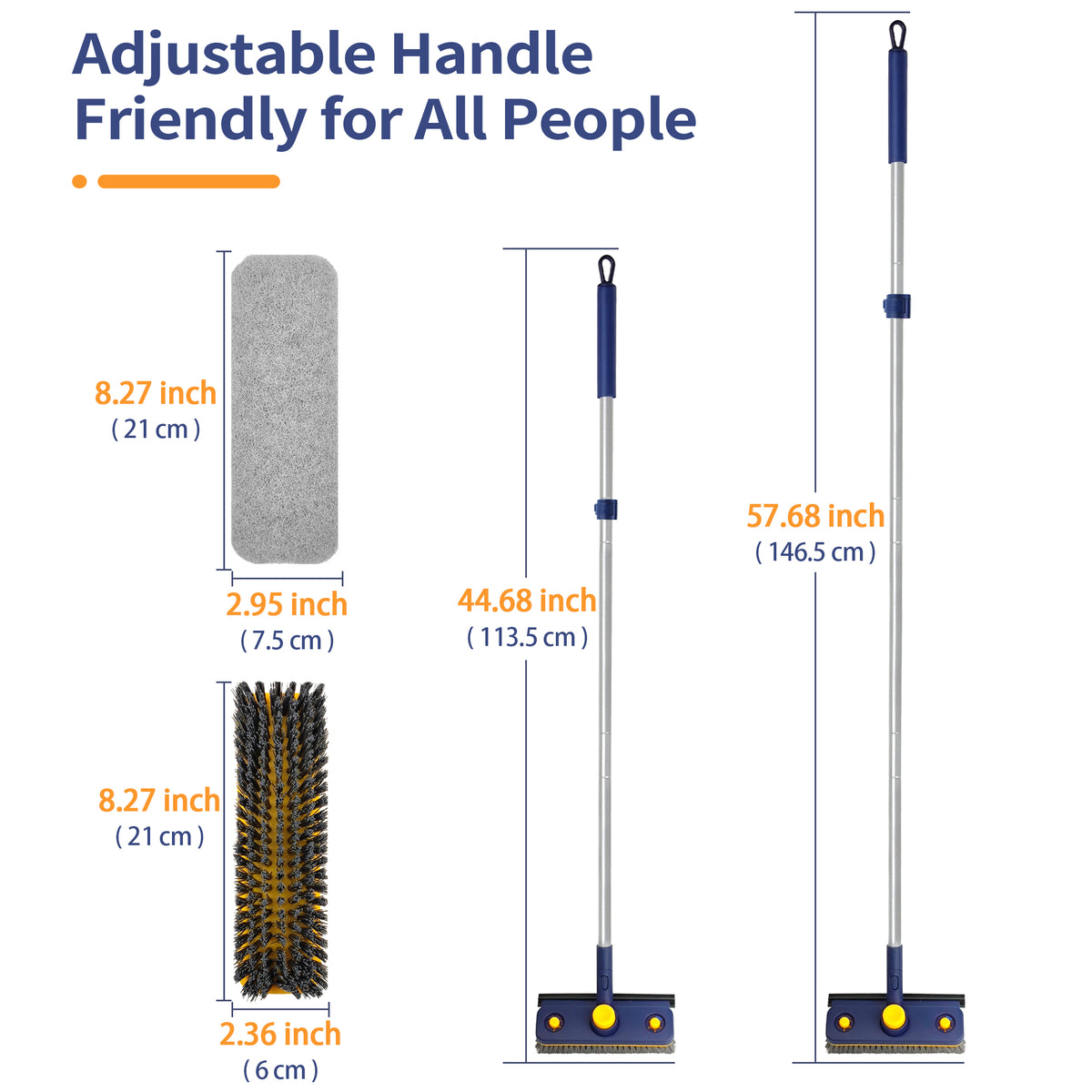 JEHONN 3-in-1 Bathroom Tub Tile Scrubber Mop with 53.5 inches Long Handle Scrubbing Brush (Blue)