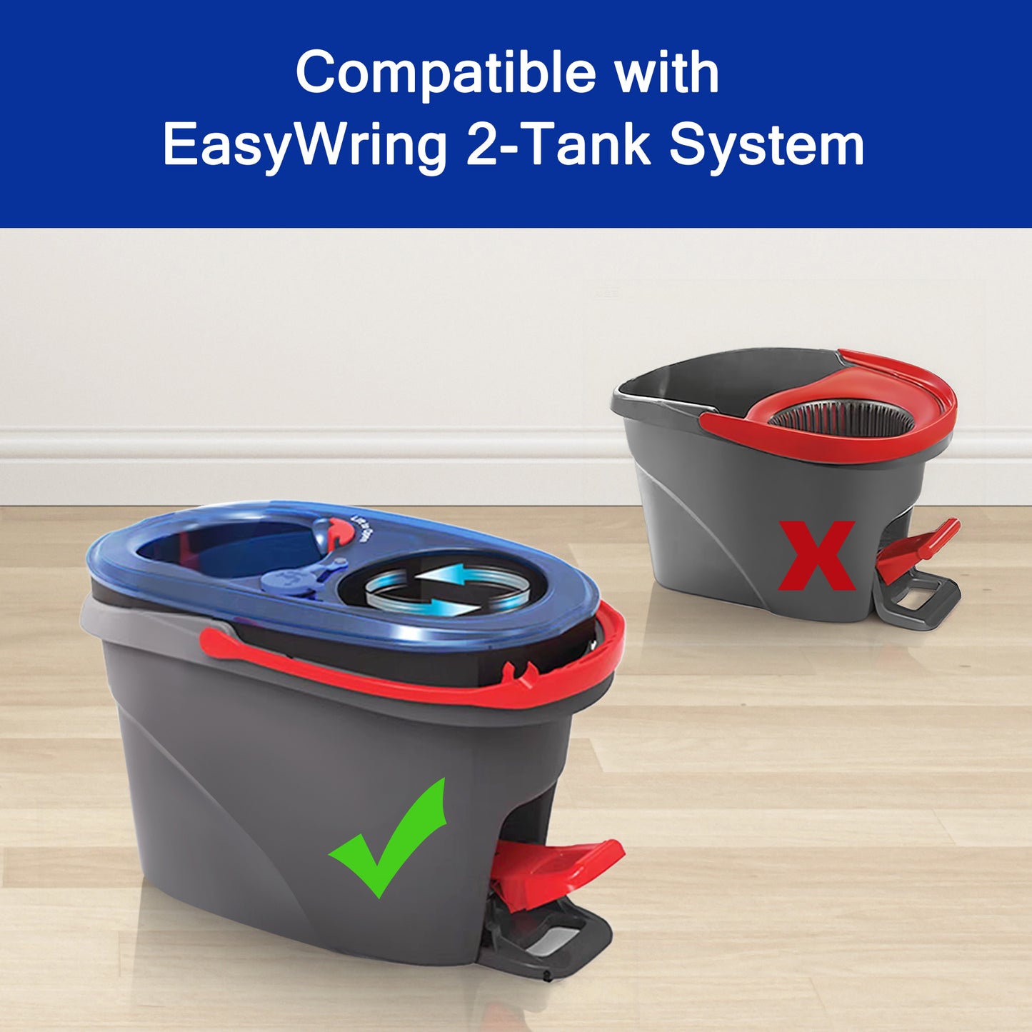 JEHONN Spin Mop Replacement Heads 2 Packs with 58 inches Long Handle and Triangle Base