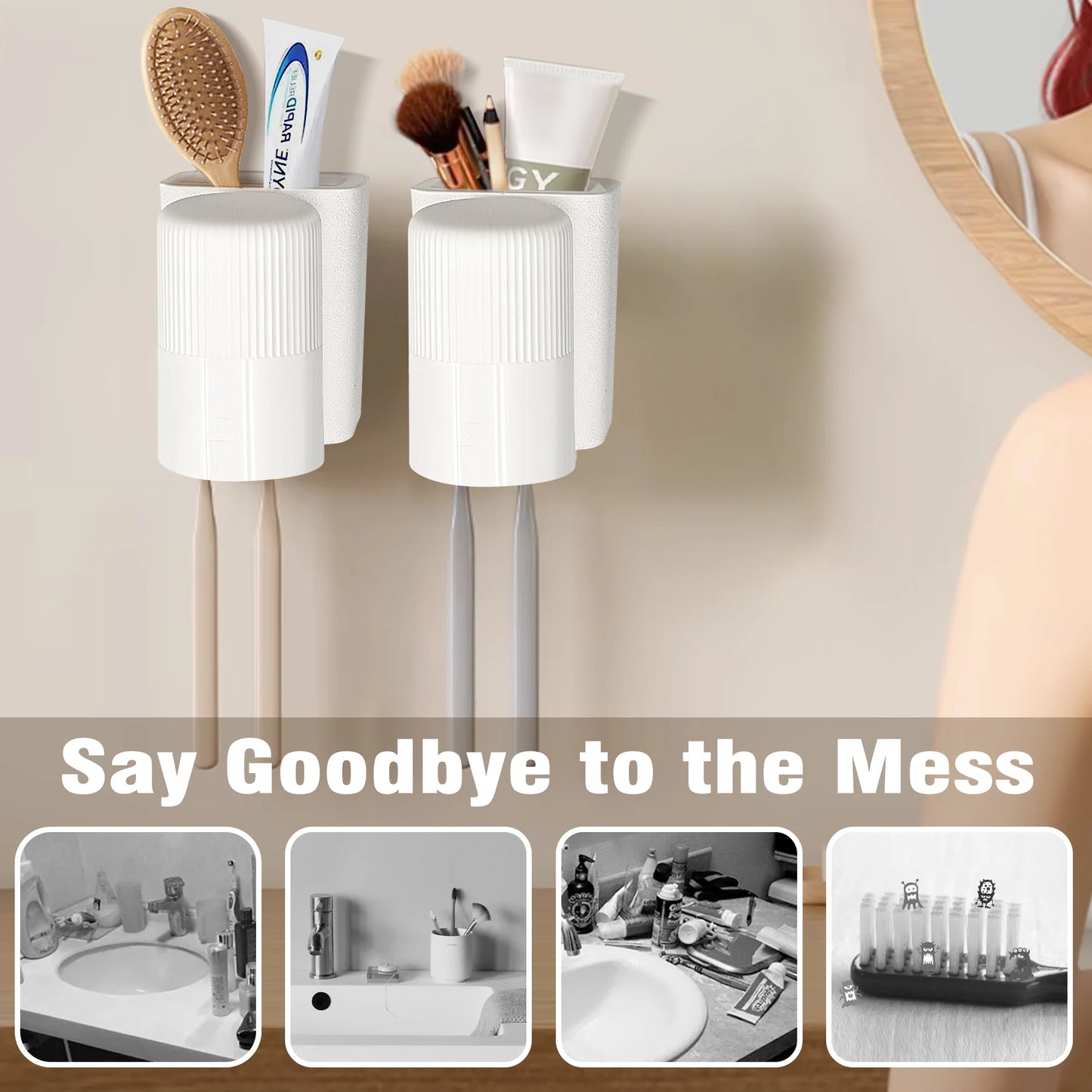 JEHONN Toothbrush and Toothpaste Holder with Single Cup Wall Mounted for Bathroom (White)