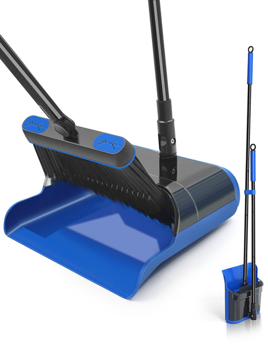 JEHONN Dustpan and Broom Set with Long Handle Transparent Cover Blue